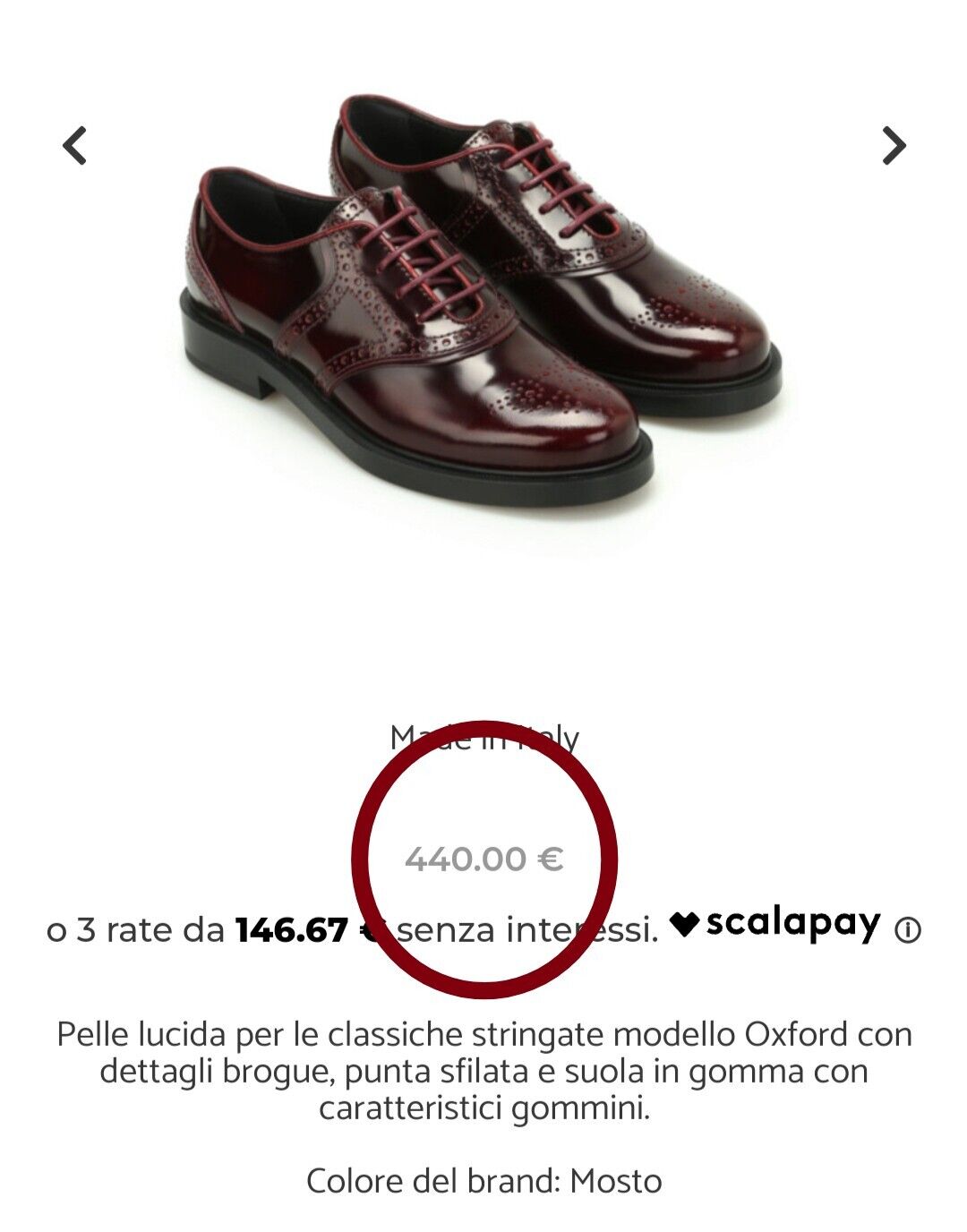 Tod’s - Scarpe Stringate Oxford Donna Pelle Bordeaux