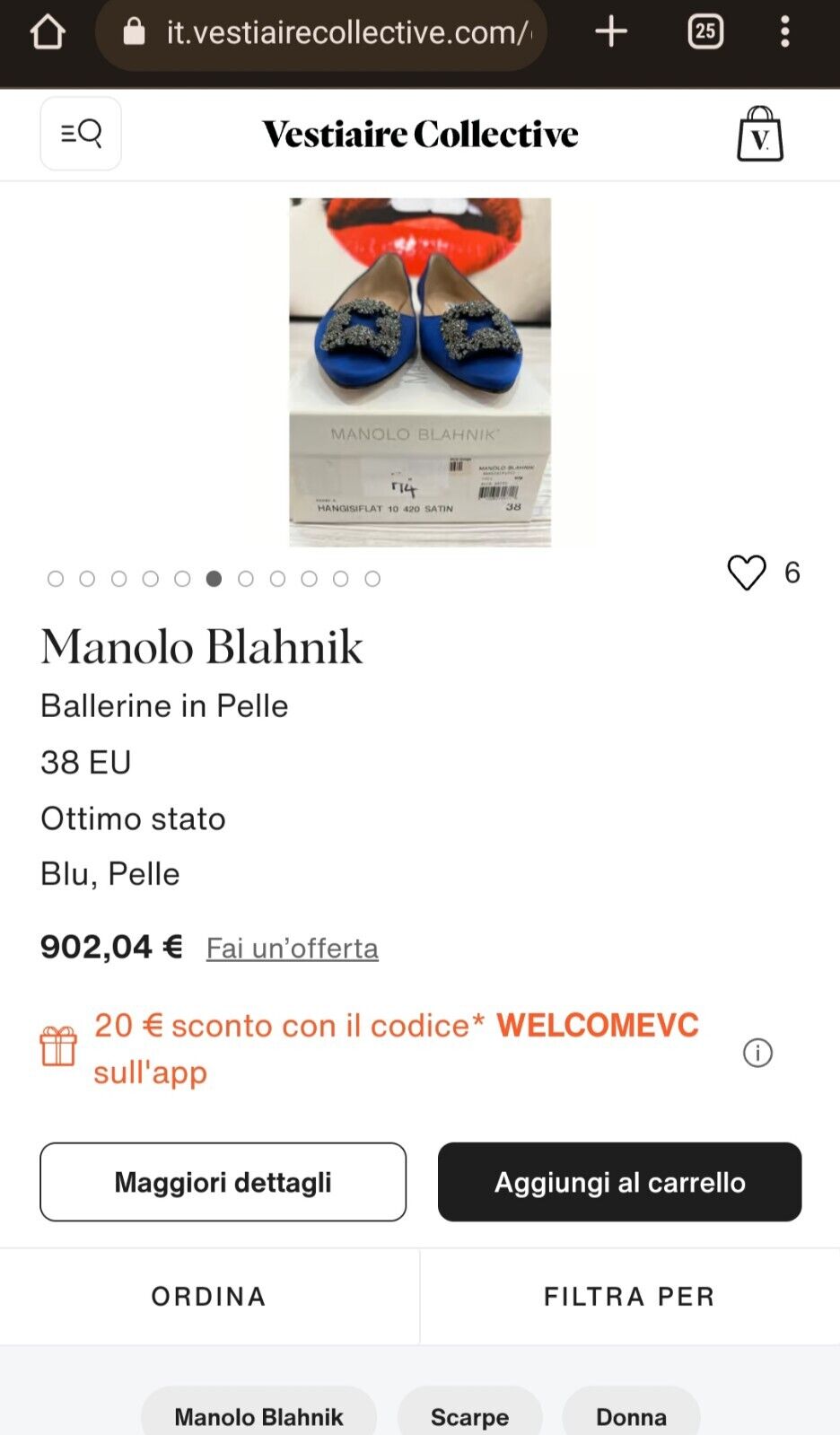 Manolo Blahnik – Ballerine Hangisi in Raso di Seta Blu Royal