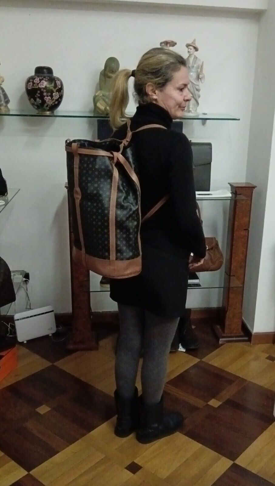 Pollini – Zaino Secchiello a Spalla Misura Gigante Pelle Monogram Vintage