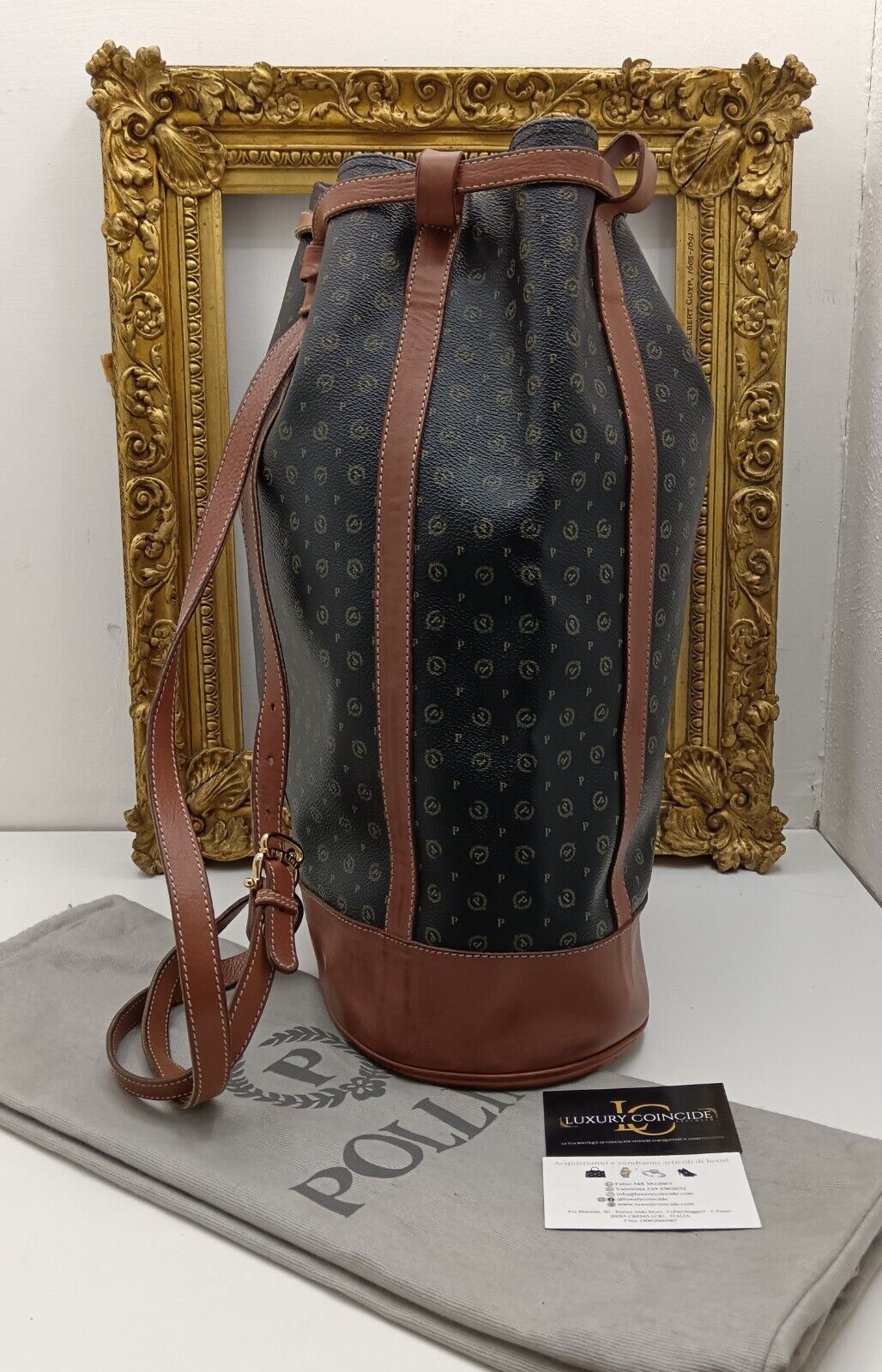 Pollini – Zaino Secchiello a Spalla Misura Gigante Pelle Monogram Vintage
