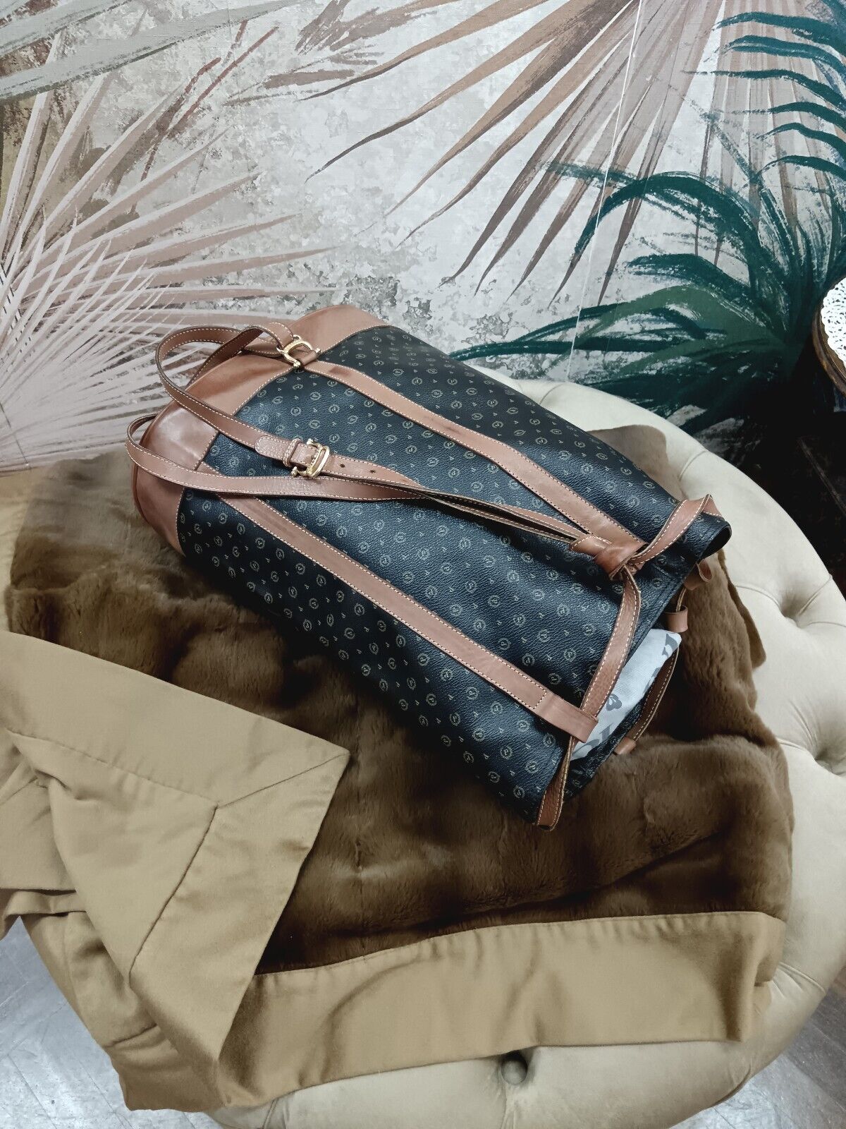 Pollini – Zaino Secchiello a Spalla Misura Gigante Pelle Monogram Vintage