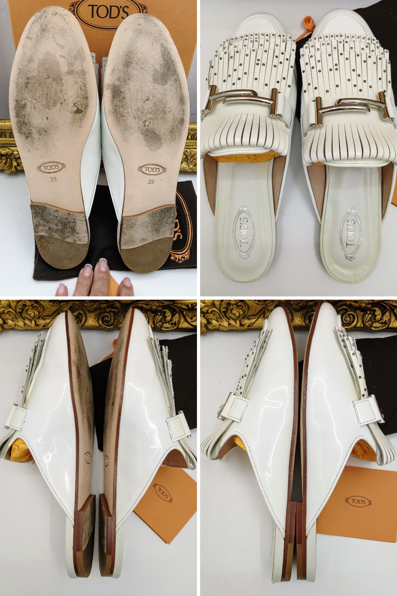Tod’s - Slipper Sabot Loafer Frange Pelle Vernice Bianca