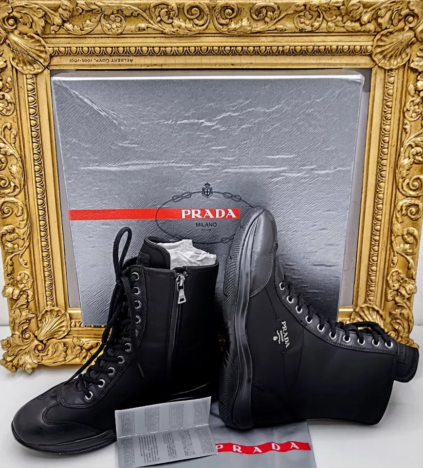 Prada – Stivaletti Sneakers Nappa e Gabardine Tech Nere Full Set
