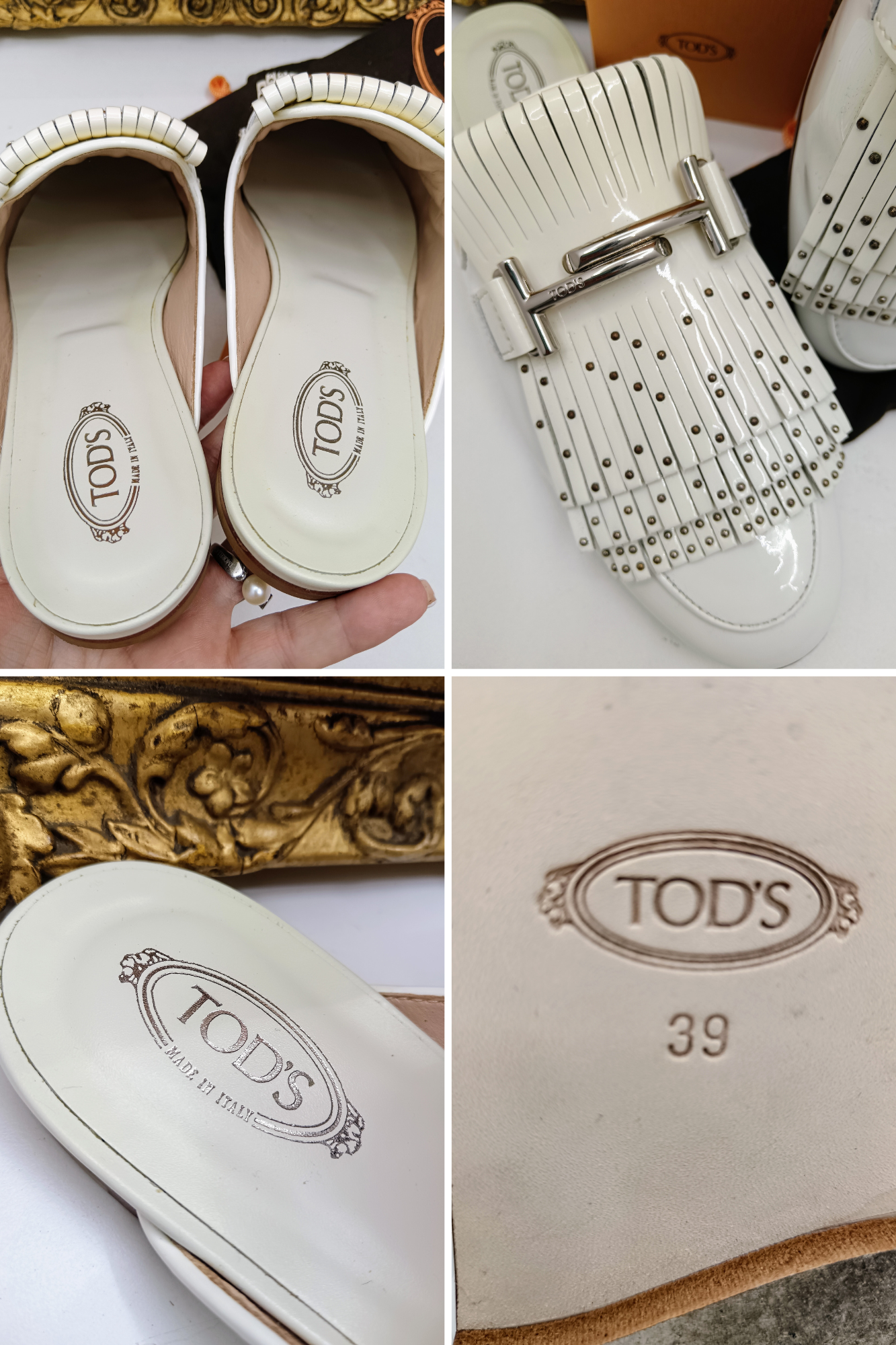 Tod’s - Slipper Sabot Loafer Frange Pelle Vernice Bianca