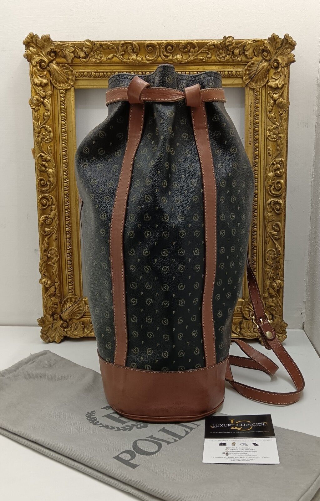 Pollini – Zaino Secchiello a Spalla Misura Gigante Pelle Monogram Vintage
