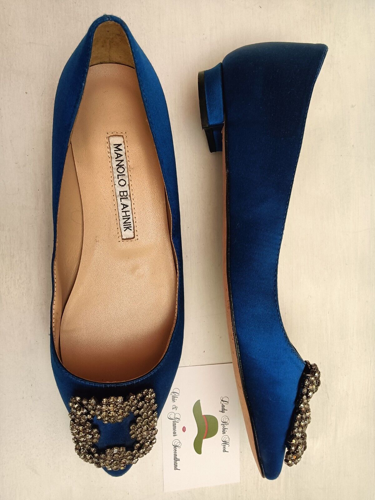 Manolo Blahnik – Ballerine Hangisi in Raso di Seta Blu Royal
