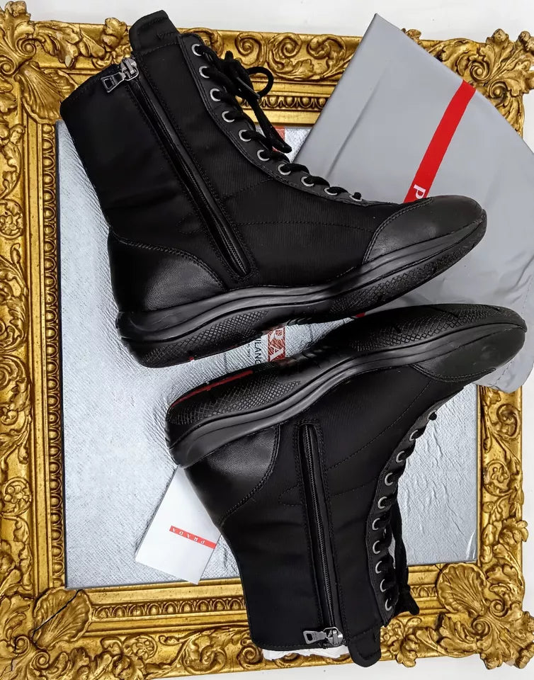 Prada – Stivaletti Sneakers Nappa e Gabardine Tech Nere Full Set