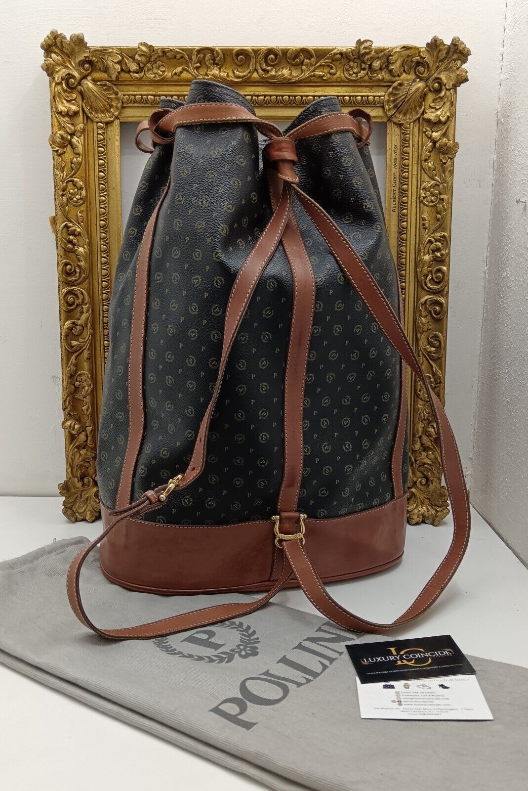 Pollini – Zaino Secchiello a Spalla Misura Gigante Pelle Monogram Vintage