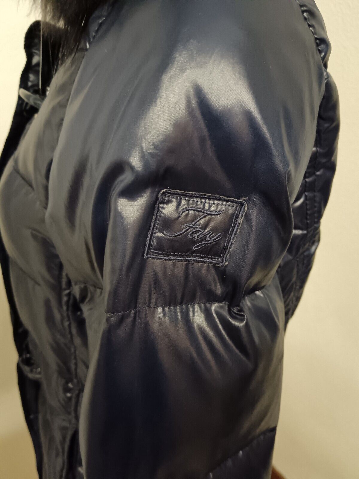 Fay – Piumino Piuma D’Oca Nylon Blu Cappuccio Pelo
