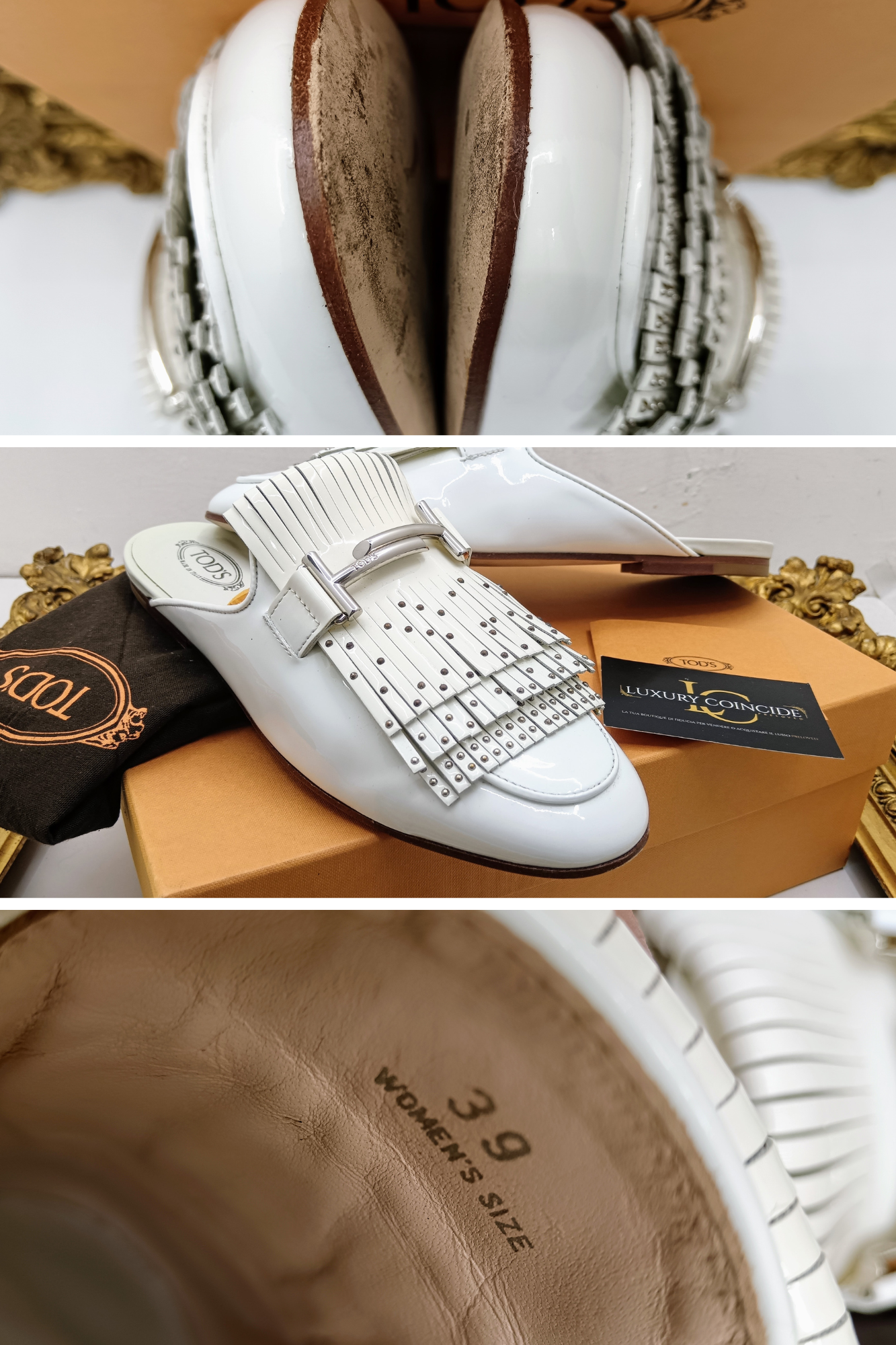 Tod’s - Slipper Sabot Loafer Frange Pelle Vernice Bianca