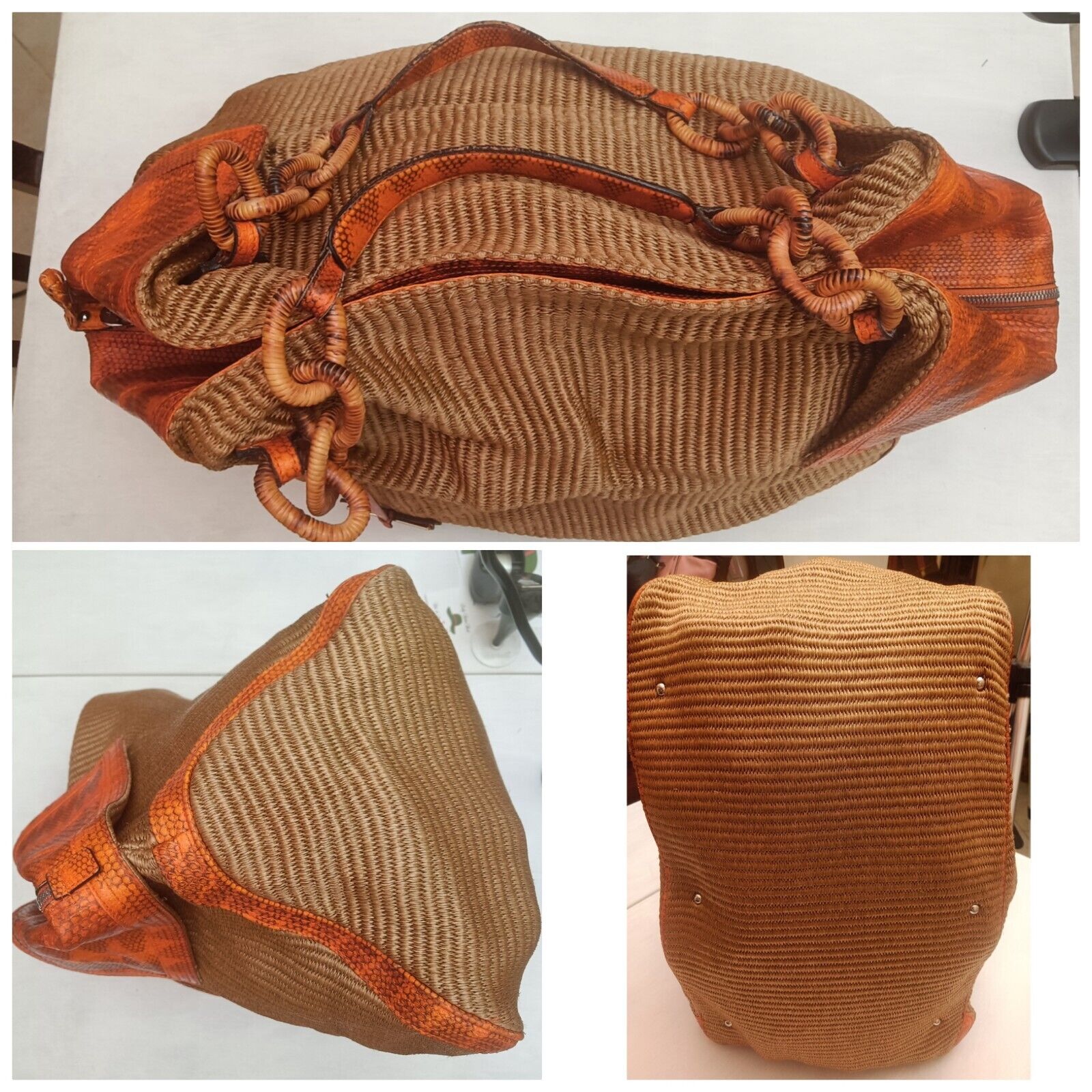 Ferragamo Salvatore - Borsa Shopper gigante in Rafia e vero Rettile