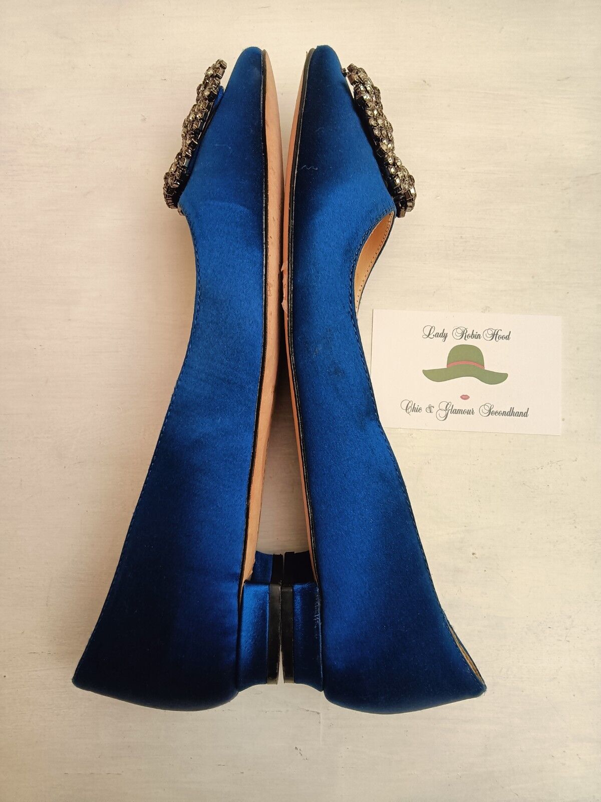 Manolo Blahnik – Ballerine Hangisi in Raso di Seta Blu Royal