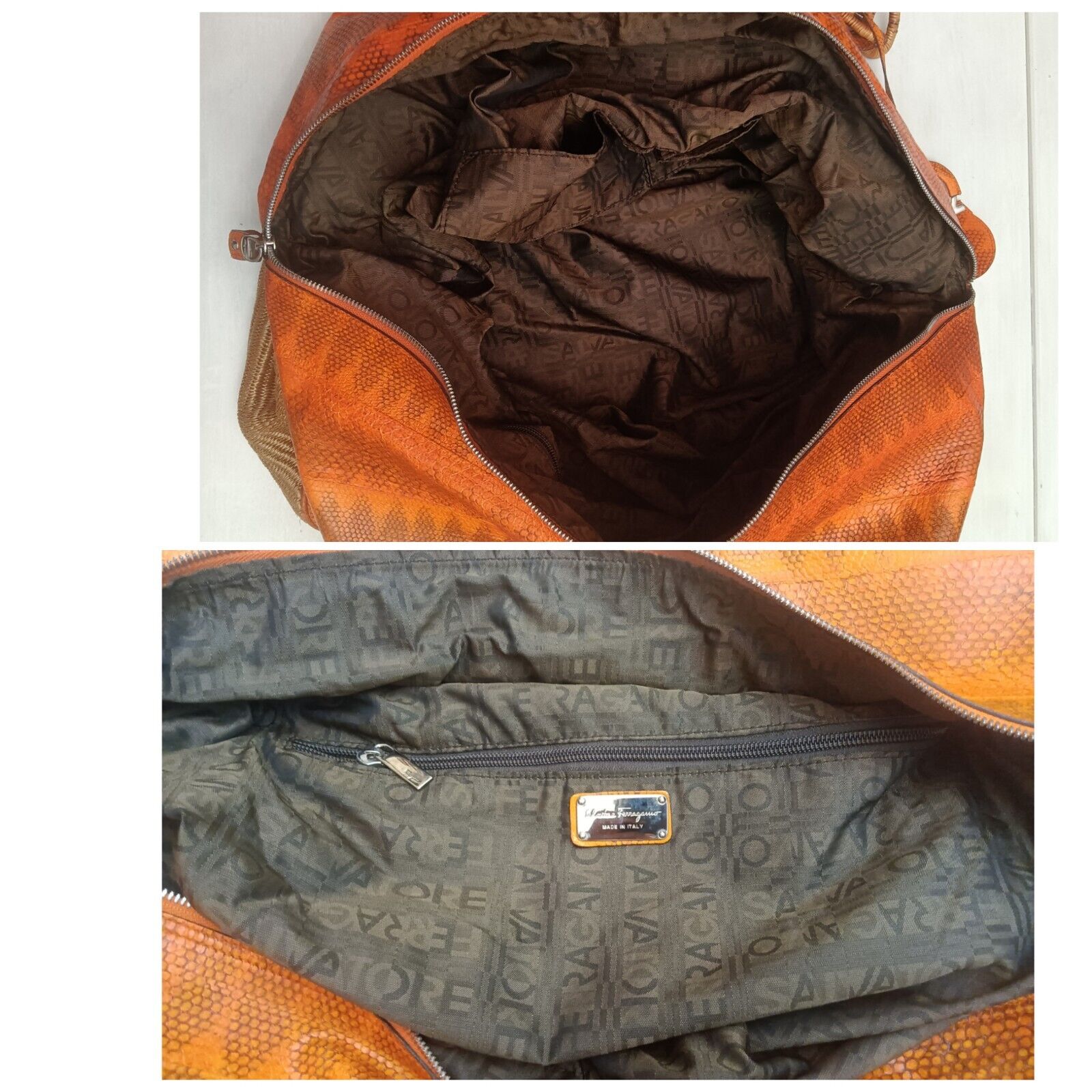 Ferragamo Salvatore - Borsa Shopper gigante in Rafia e vero Rettile