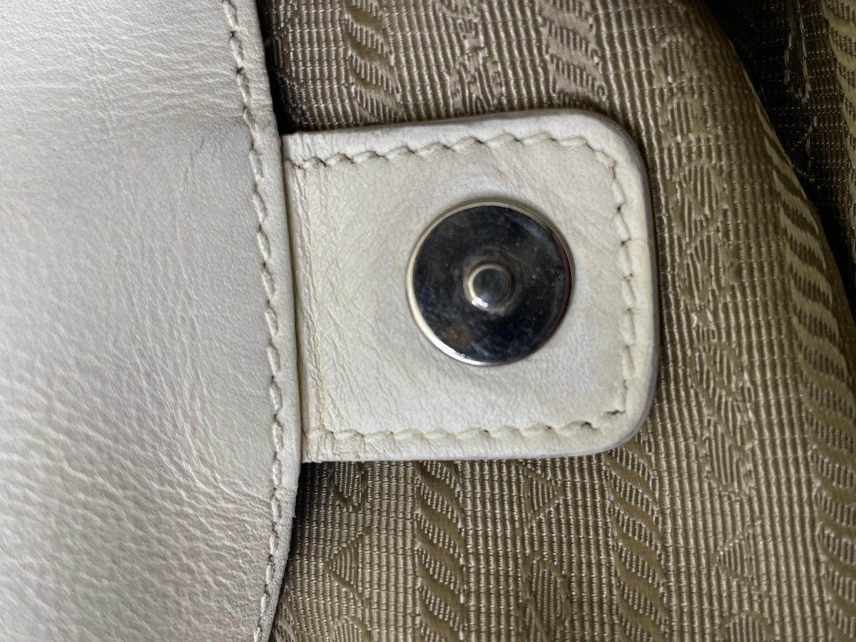 Prada - Hobo/Tote 2024 Logo Jacquard Canapa con Inserzioni in Pelle Bianca
