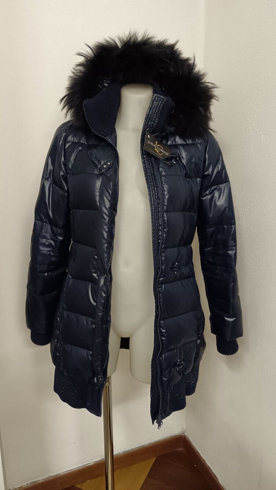 Fay – Piumino Piuma D’Oca Nylon Blu Cappuccio Pelo