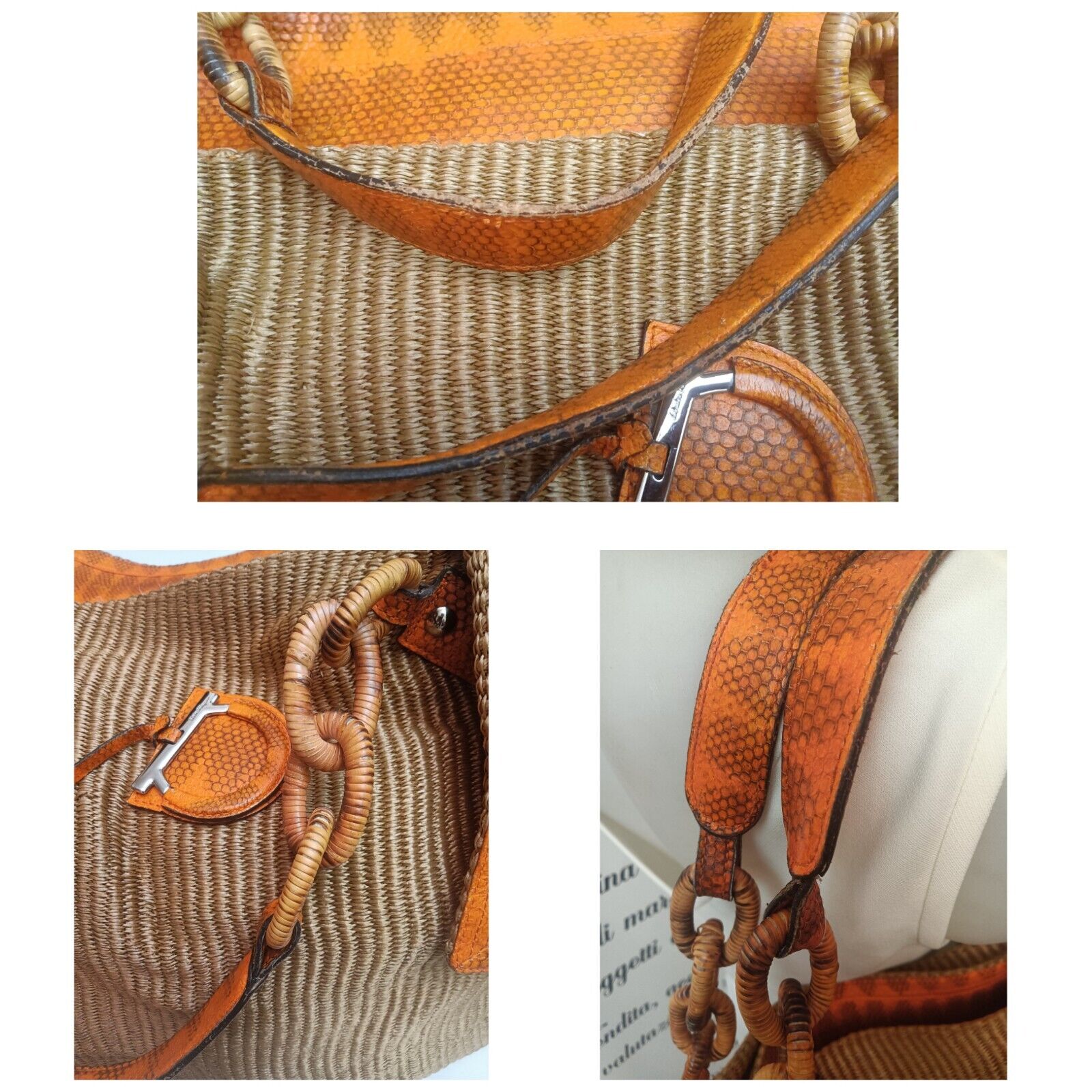 Ferragamo Salvatore - Borsa Shopper gigante in Rafia e vero Rettile