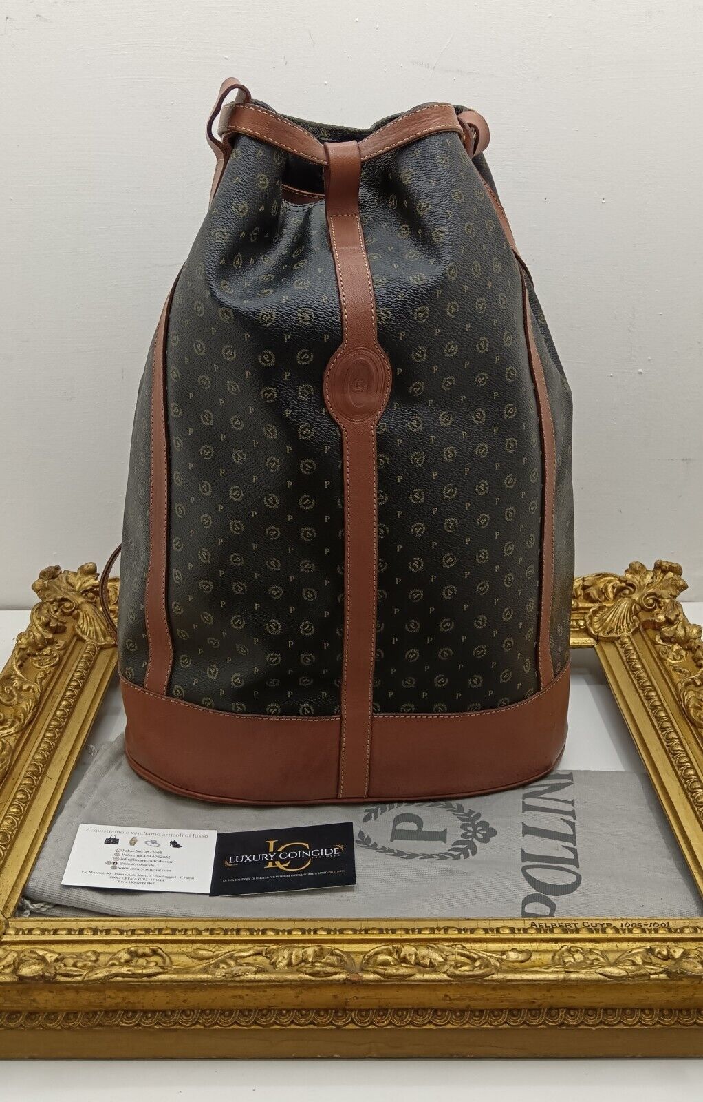 Pollini – Zaino Secchiello a Spalla Misura Gigante Pelle Monogram Vintage