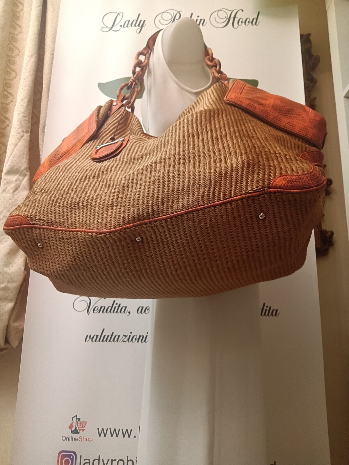 Ferragamo Salvatore - Borsa Shopper gigante in Rafia e vero Rettile