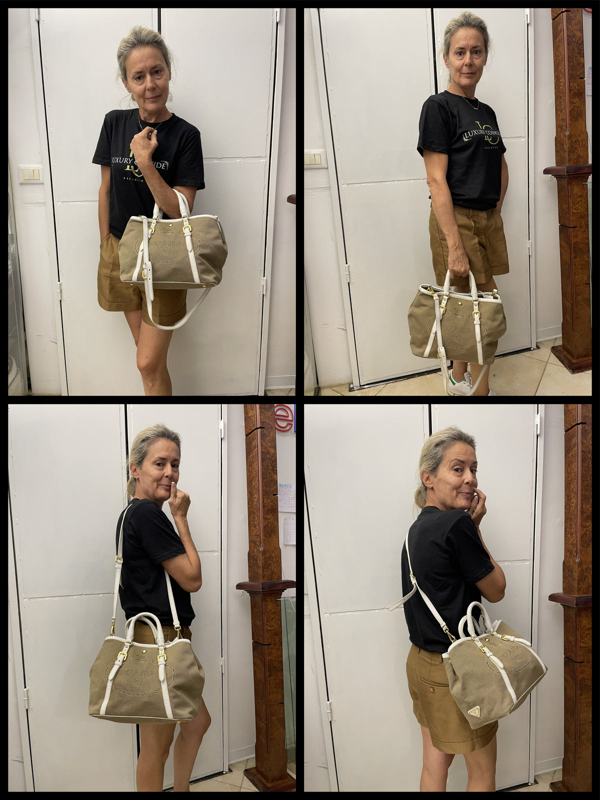 Prada - Tote/Mini Shopper Logo Jacquard Beige/Avorio con Tracolla