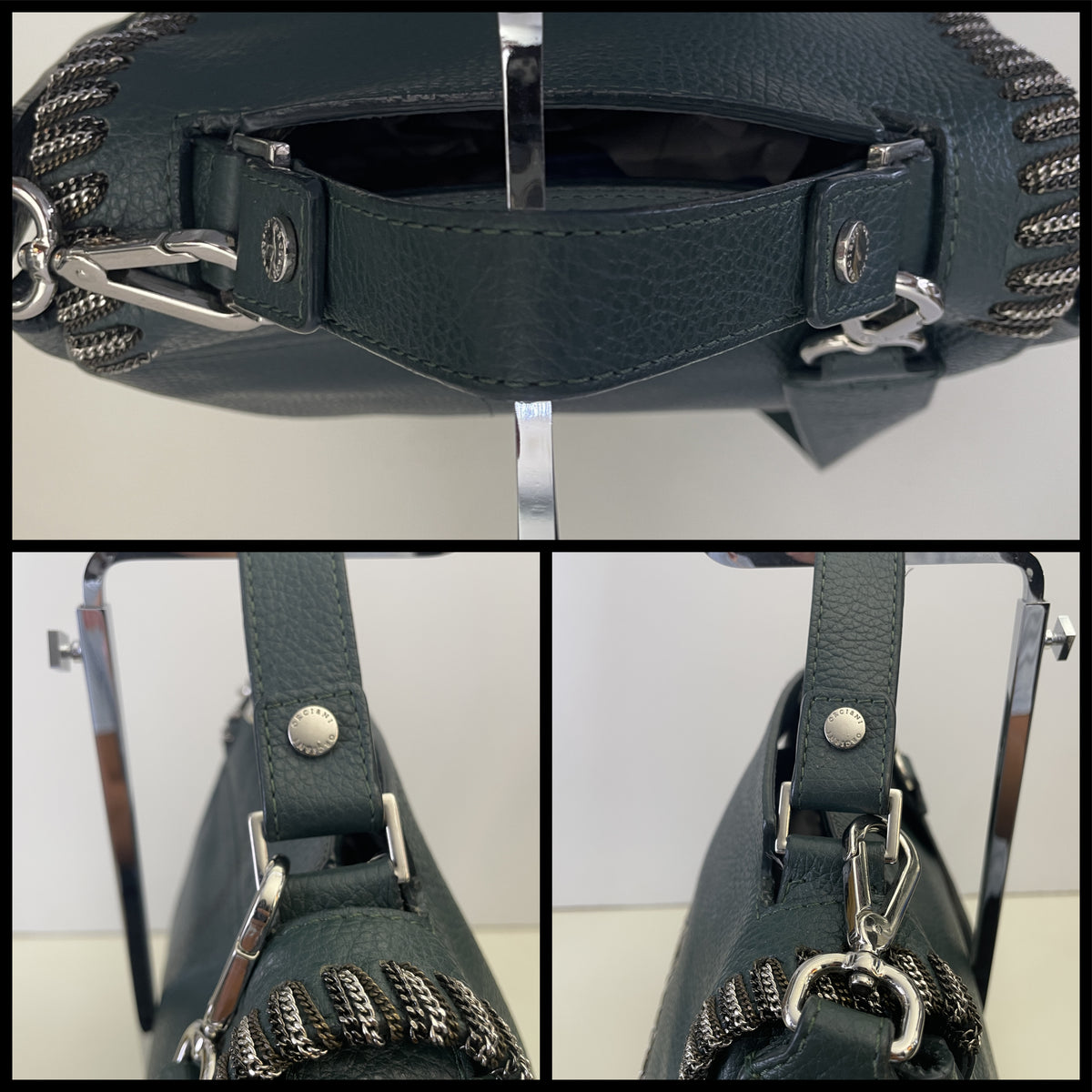 Orciani – Sveva Soft Piccola Pelle Verde Petrolio Con Inserti In Metallo