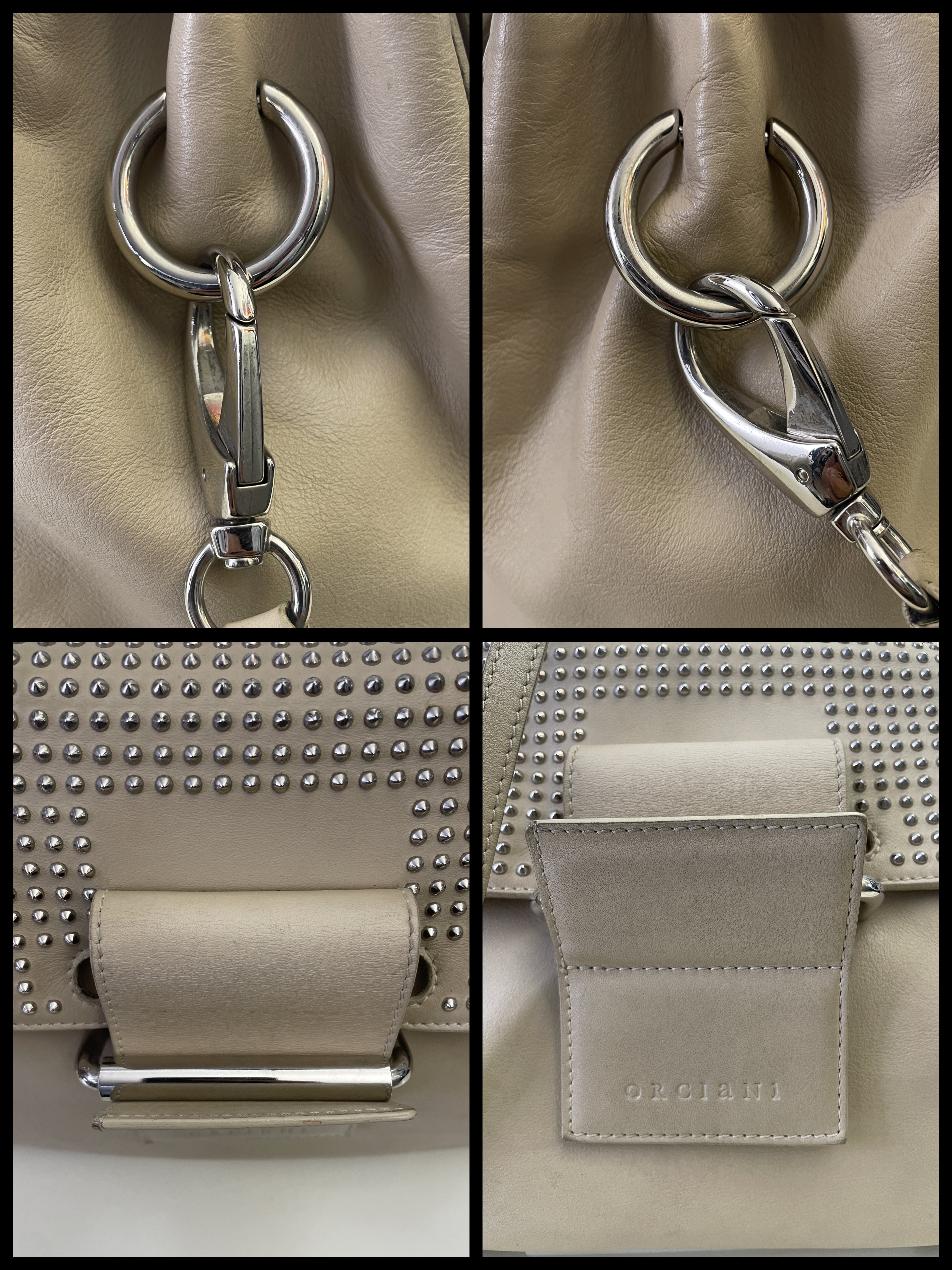 Orciani - Borsa A Spalla Pelle Beige Con Borchie
