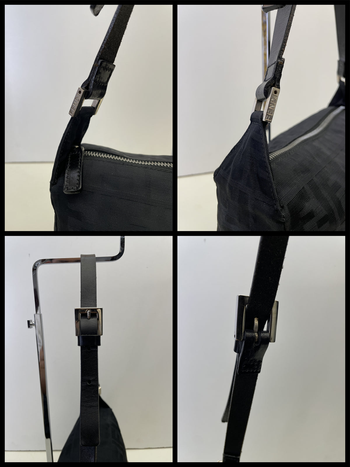 Fendi - Borsa Baguette Tessuto Nero Zucca Con Finiture In Pelle + HW Argento