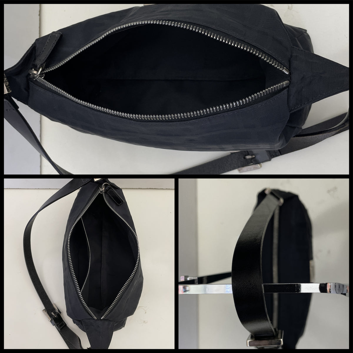 Fendi - Borsa Baguette Tessuto Nero Zucca Con Finiture In Pelle + HW Argento