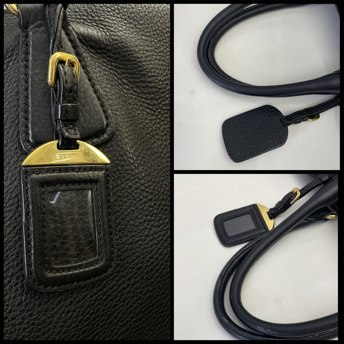 Prada - Shopper Espandibile in Pelle Martellata Nera Con Manici Corti