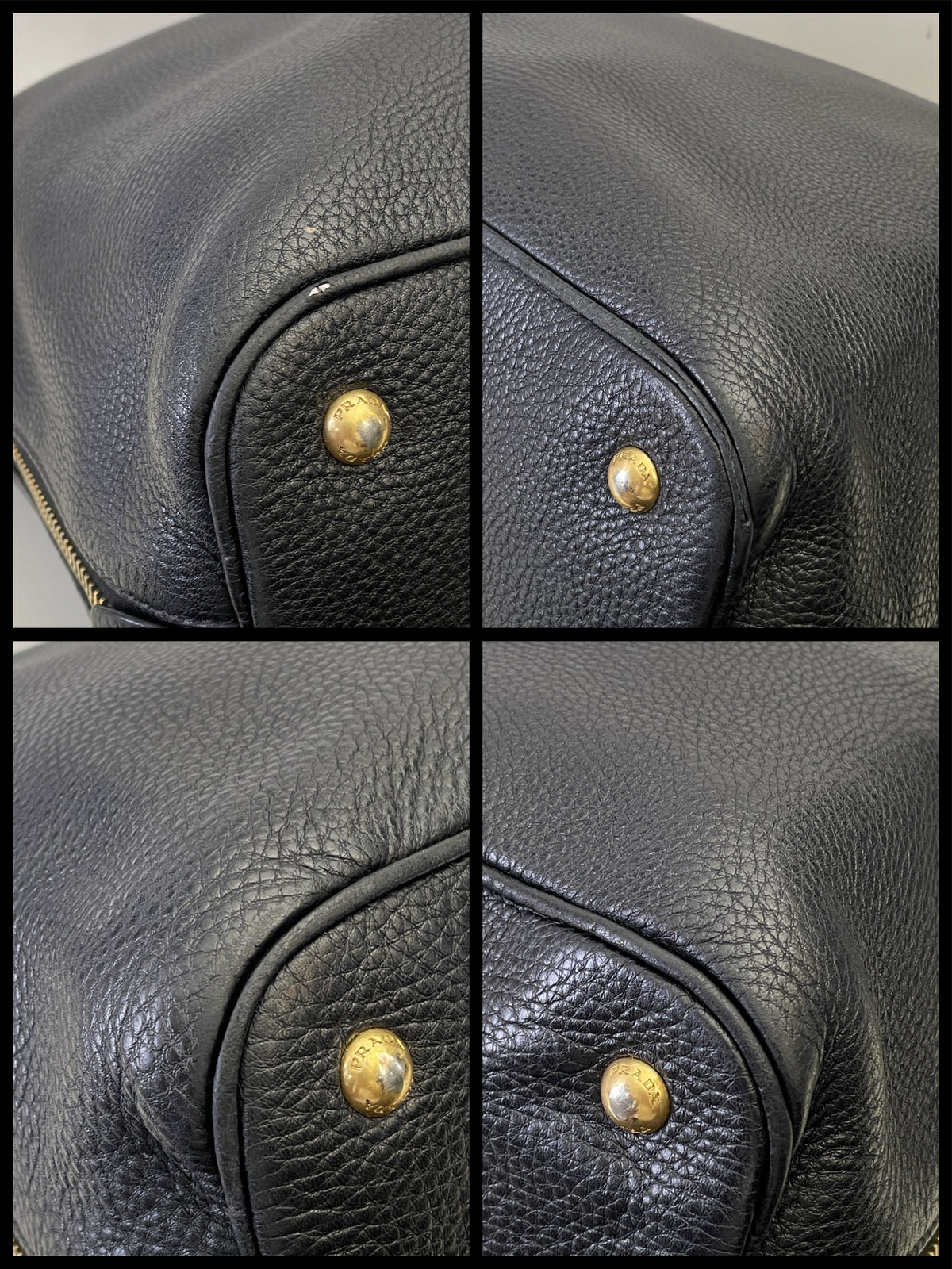 Prada - Shopper Espandibile in Pelle Martellata Nera Con Manici Corti