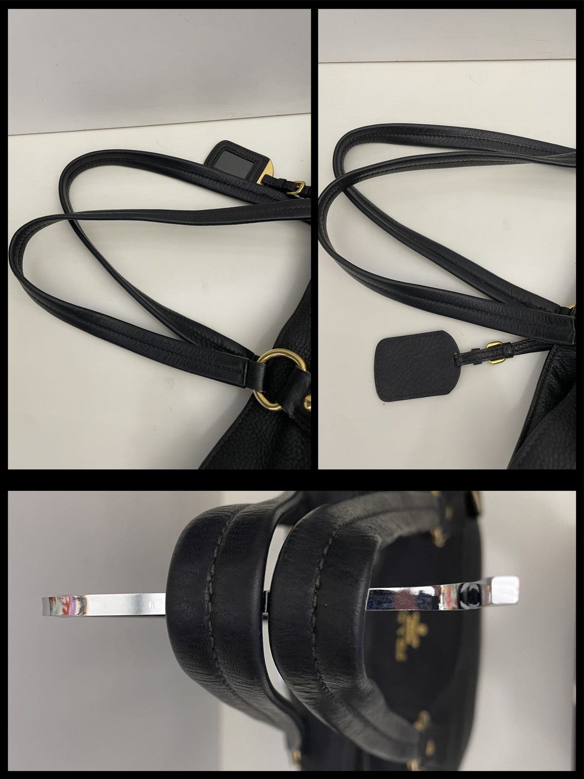 Prada - Shopper Espandibile in Pelle Martellata Nera