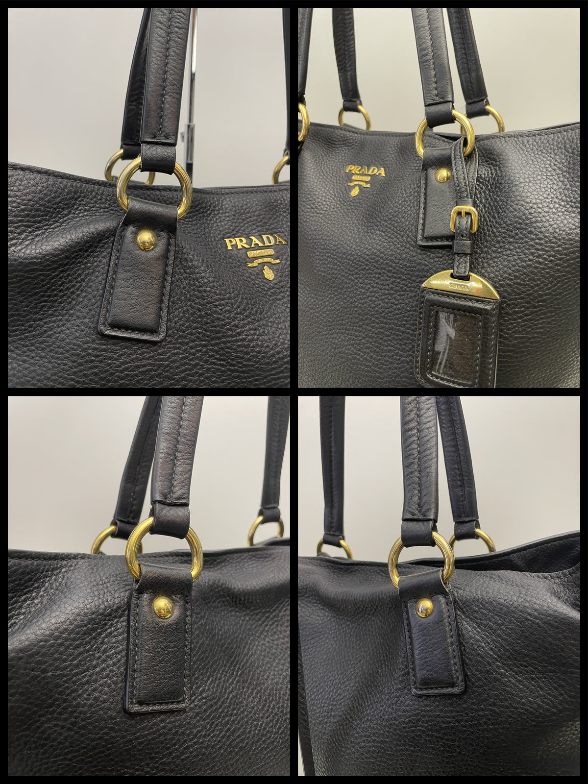 Prada - Shopper Espandibile in Pelle Martellata Nera