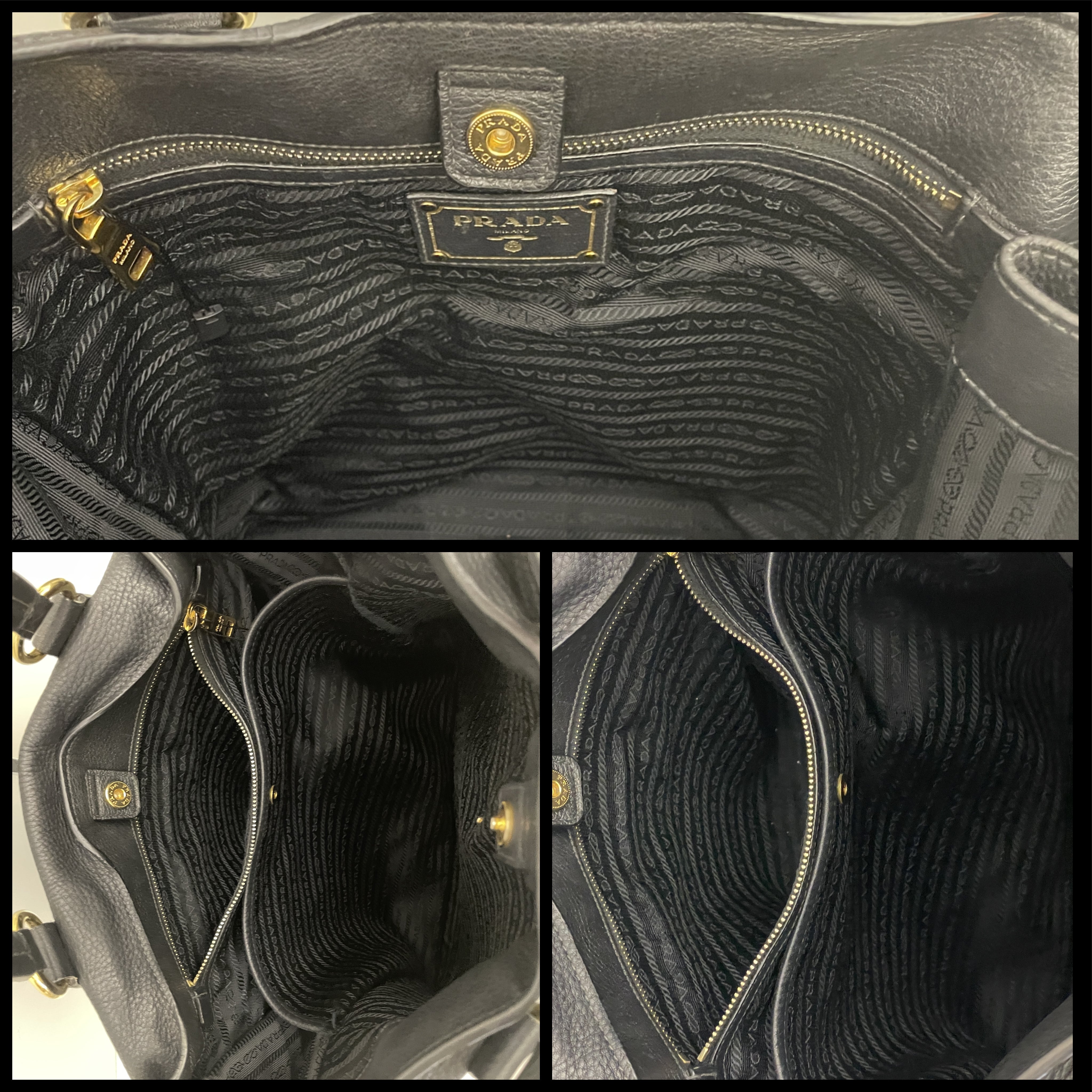 Prada - Shopper Espandibile in Pelle Martellata Nera