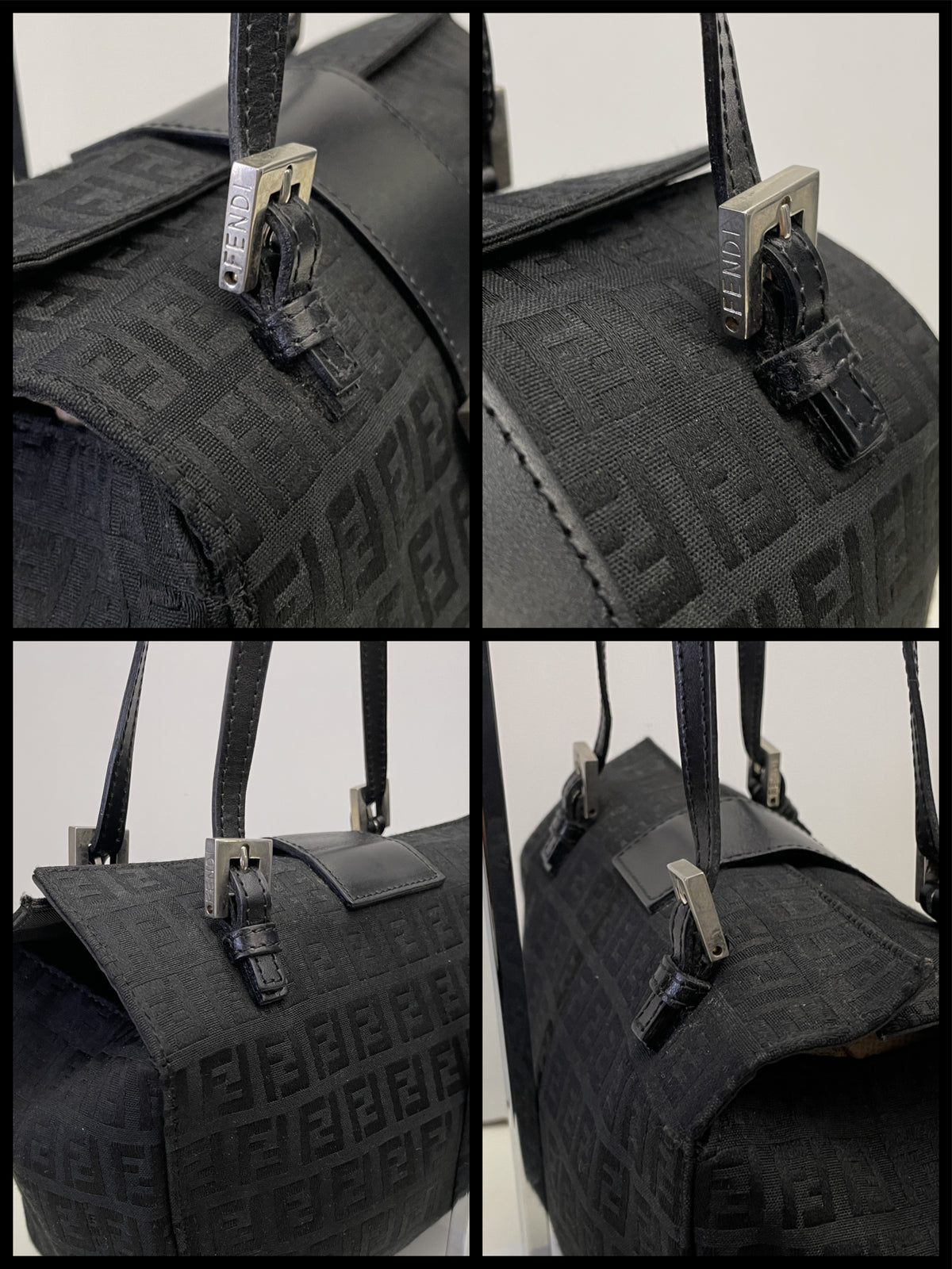 Fendi - Baguette Mini Tote Tessuto Zucchino Nero E Inserti In Pelle Nera