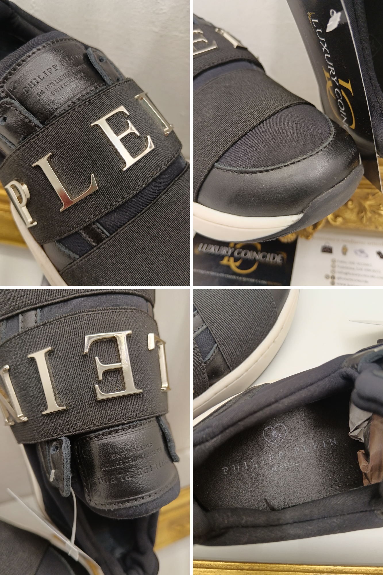 Philipp Plein – Sneakers Junior Slip On in Tessuto e Pelle Nera