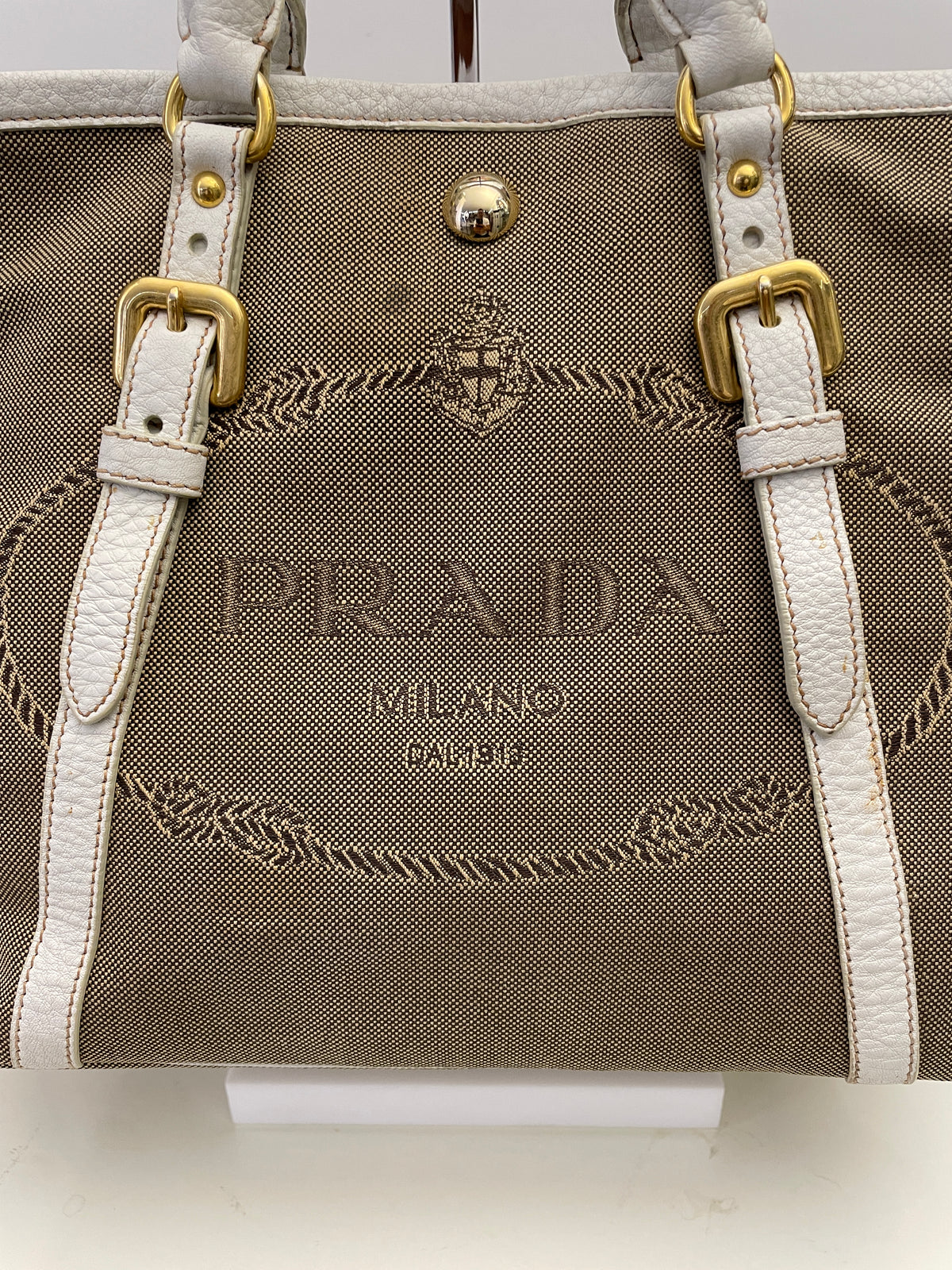 Prada - Tote/Mini Shopper Logo Jacquard Beige/Avorio con Tracolla