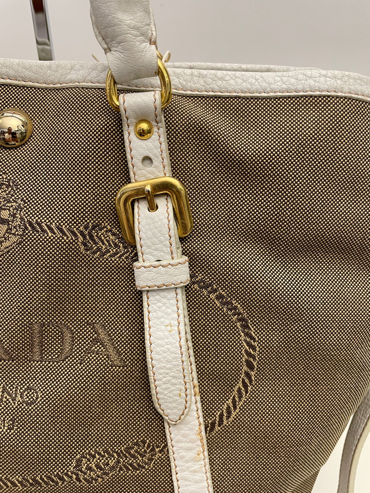 Prada - Tote/Mini Shopper Logo Jacquard Beige/Avorio con Tracolla