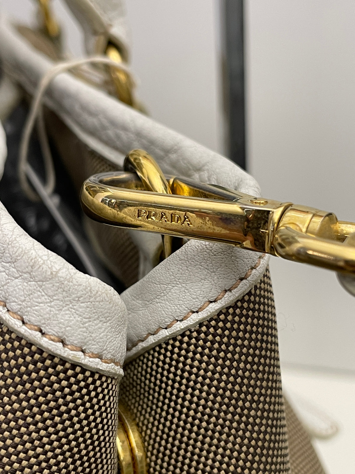 Prada - Tote/Mini Shopper Logo Jacquard Beige/Avorio con Tracolla