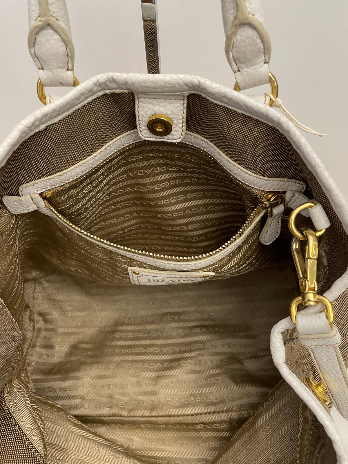 Prada - Tote/Mini Shopper Logo Jacquard Beige/Avorio con Tracolla