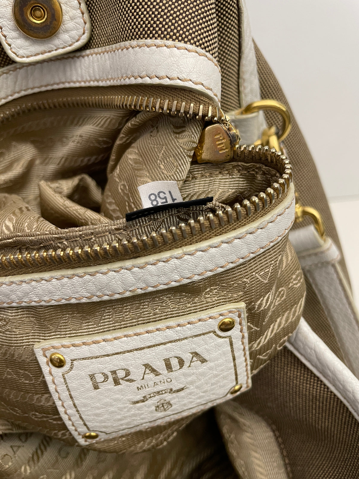 Prada - Tote/Mini Shopper Logo Jacquard Beige/Avorio con Tracolla