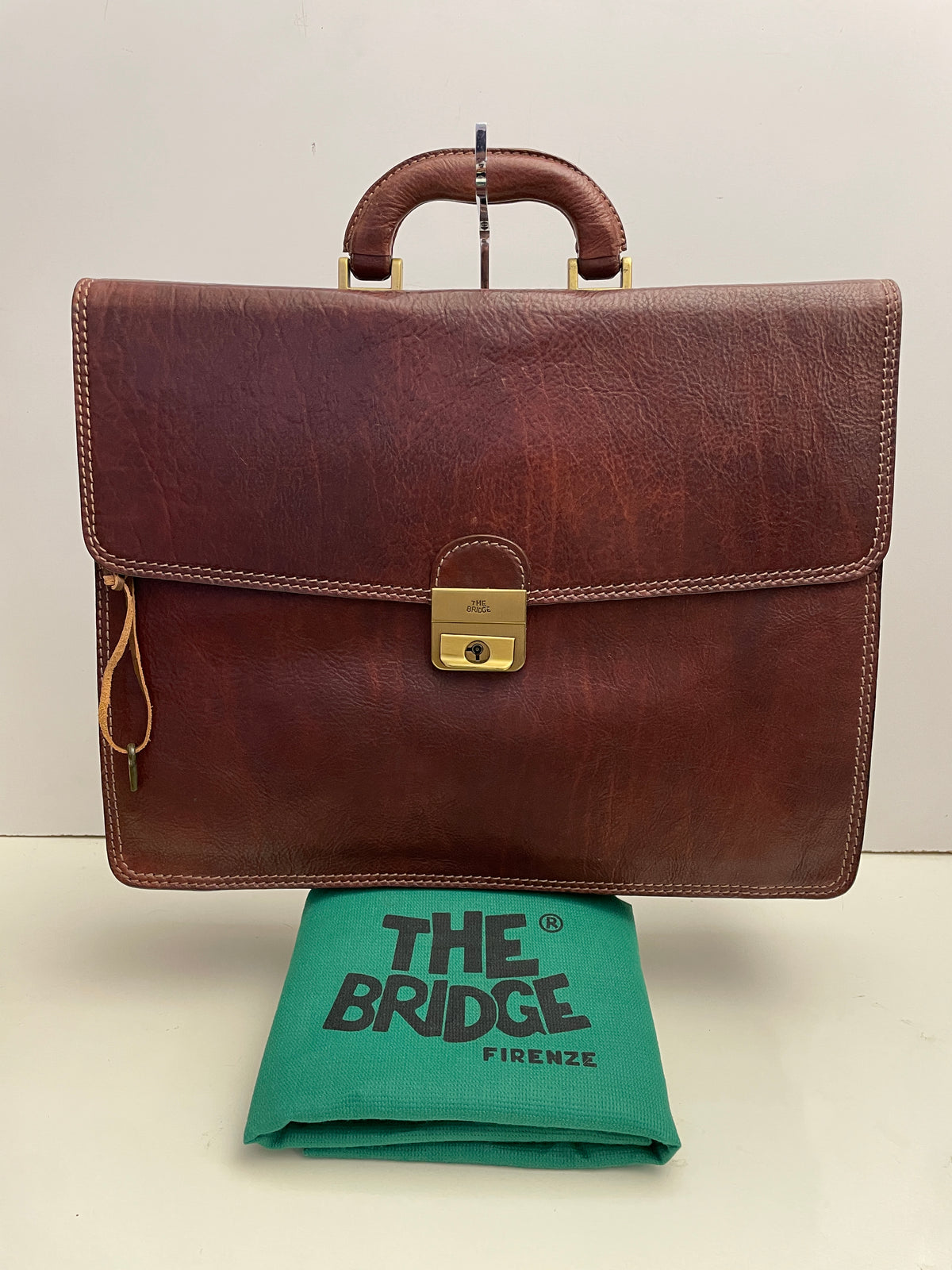 The Bridge - Cartella A Mano In Pelle Marrone Con Dustbag verde