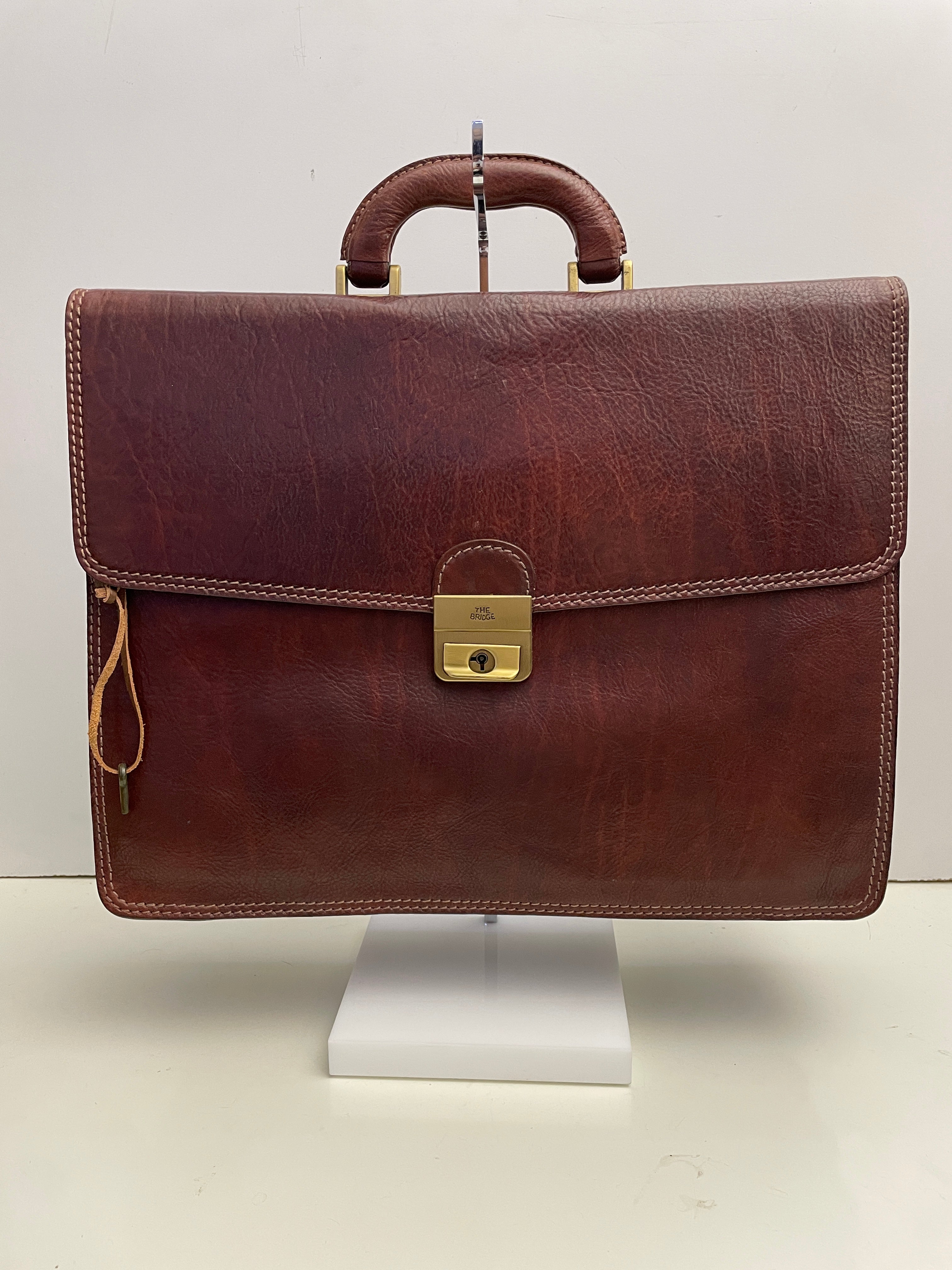 The Bridge - Cartella A Mano In Pelle Marrone Con Dustbag verde