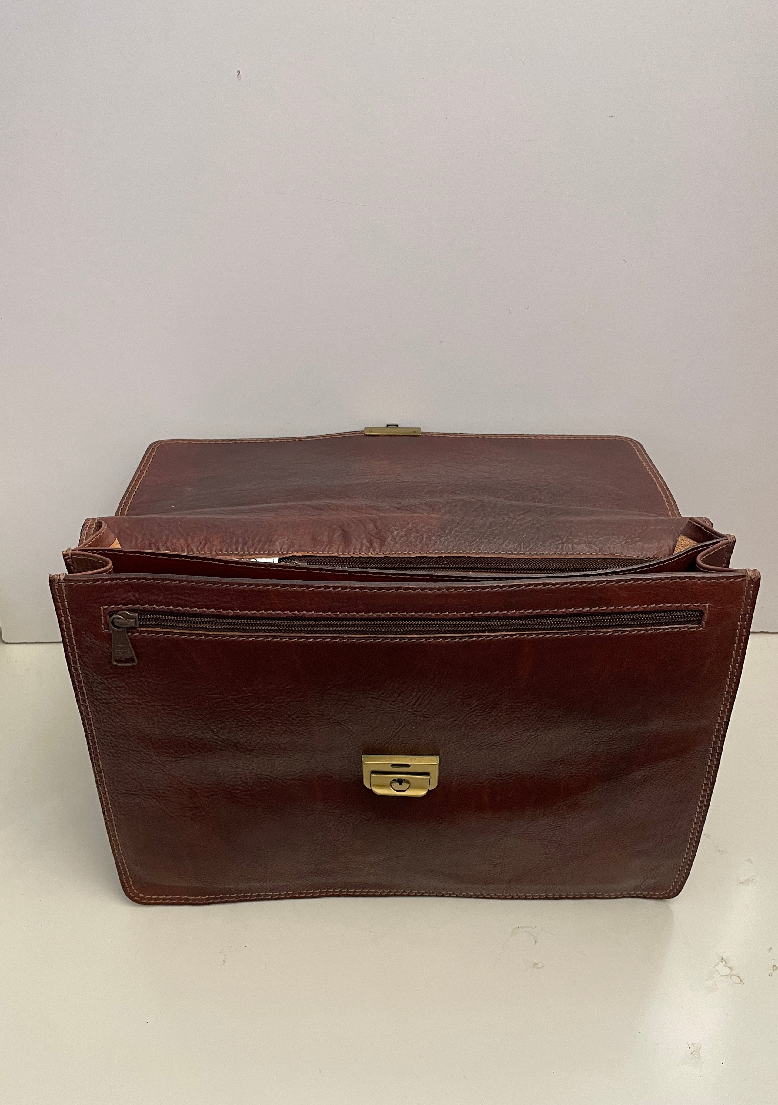 The Bridge - Cartella A Mano In Pelle Marrone Con Dustbag verde