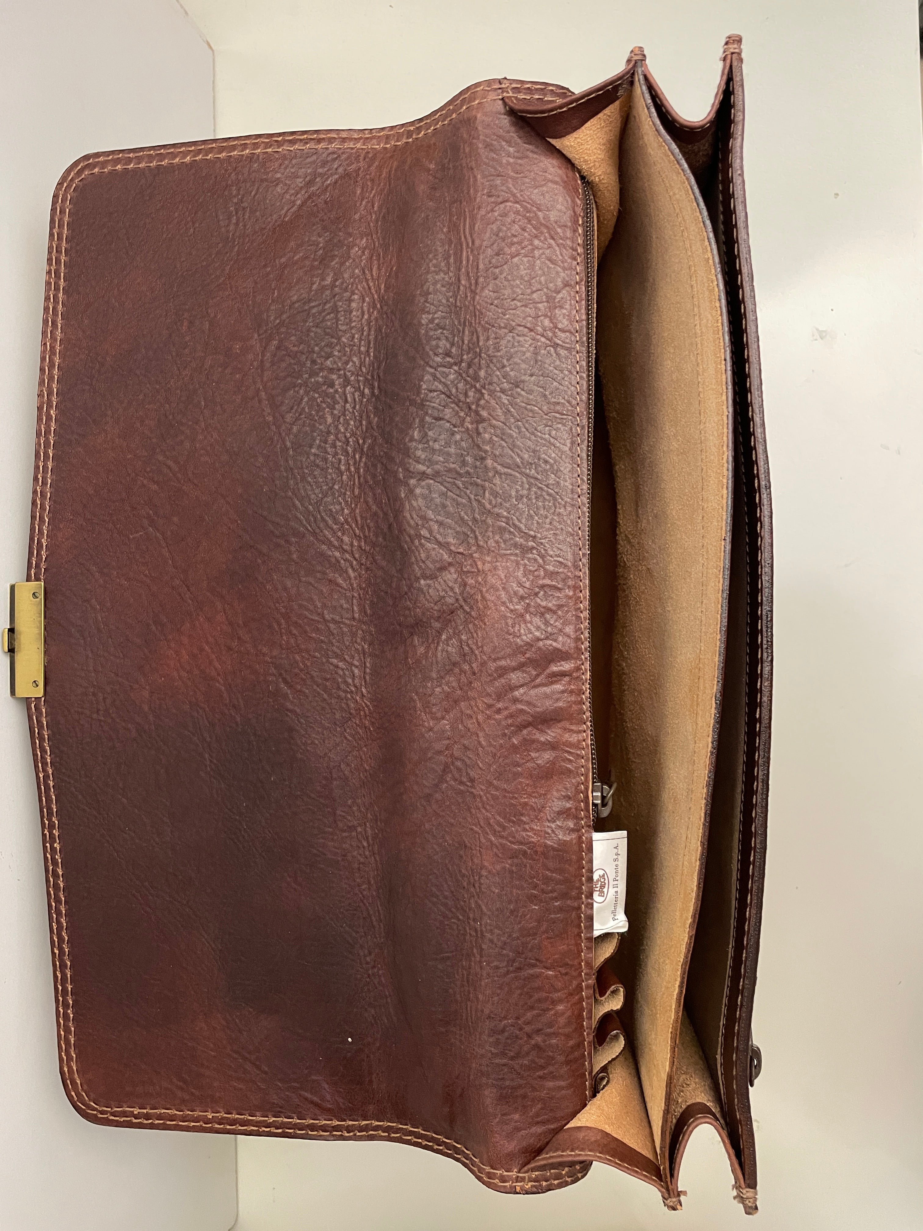 The Bridge - Cartella A Mano In Pelle Marrone Con Dustbag verde
