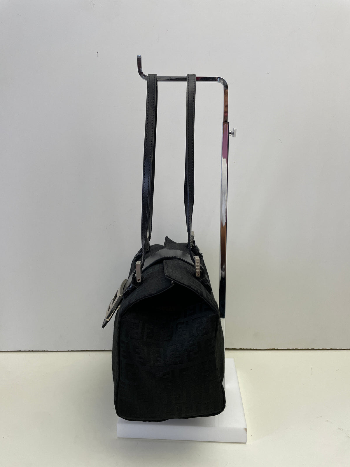 Fendi - Baguette Mini Tote Tessuto Zucchino Nero E Inserti In Pelle Nera