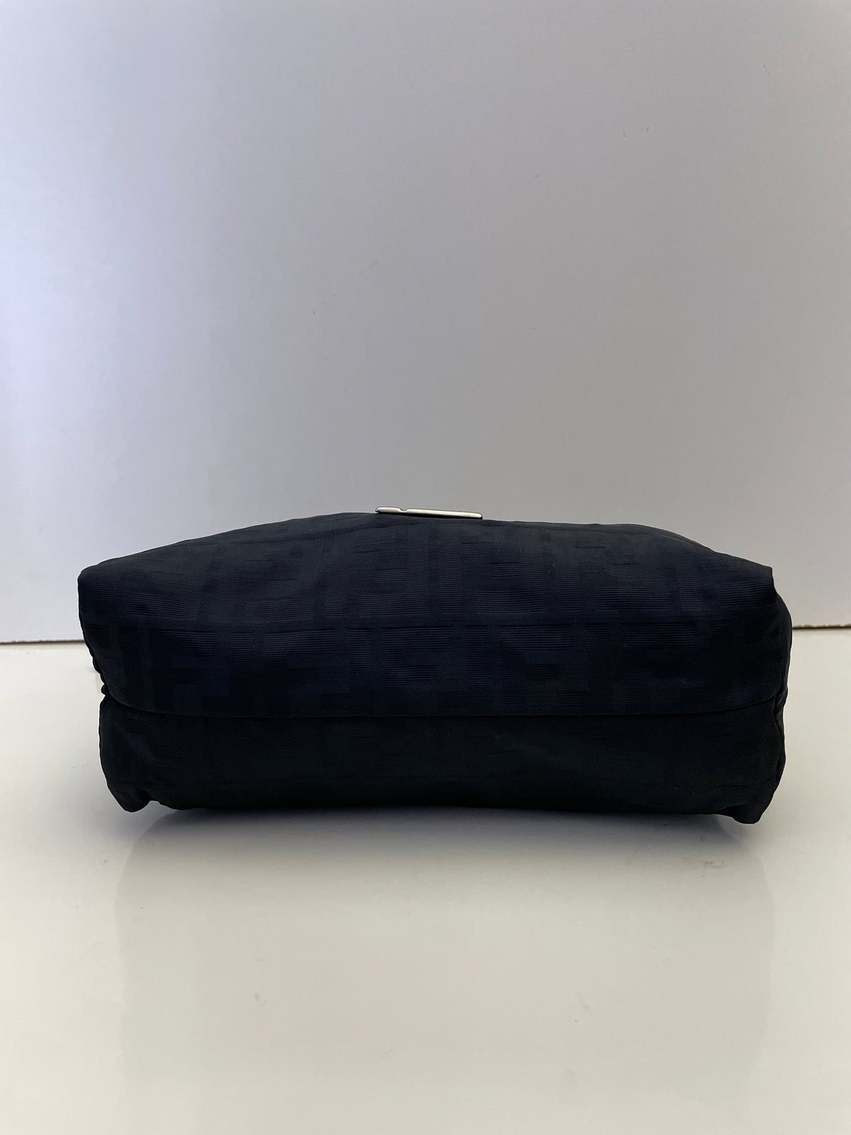 Fendi - Borsa Baguette Tessuto Nero Zucca Con Finiture In Pelle + HW Argento