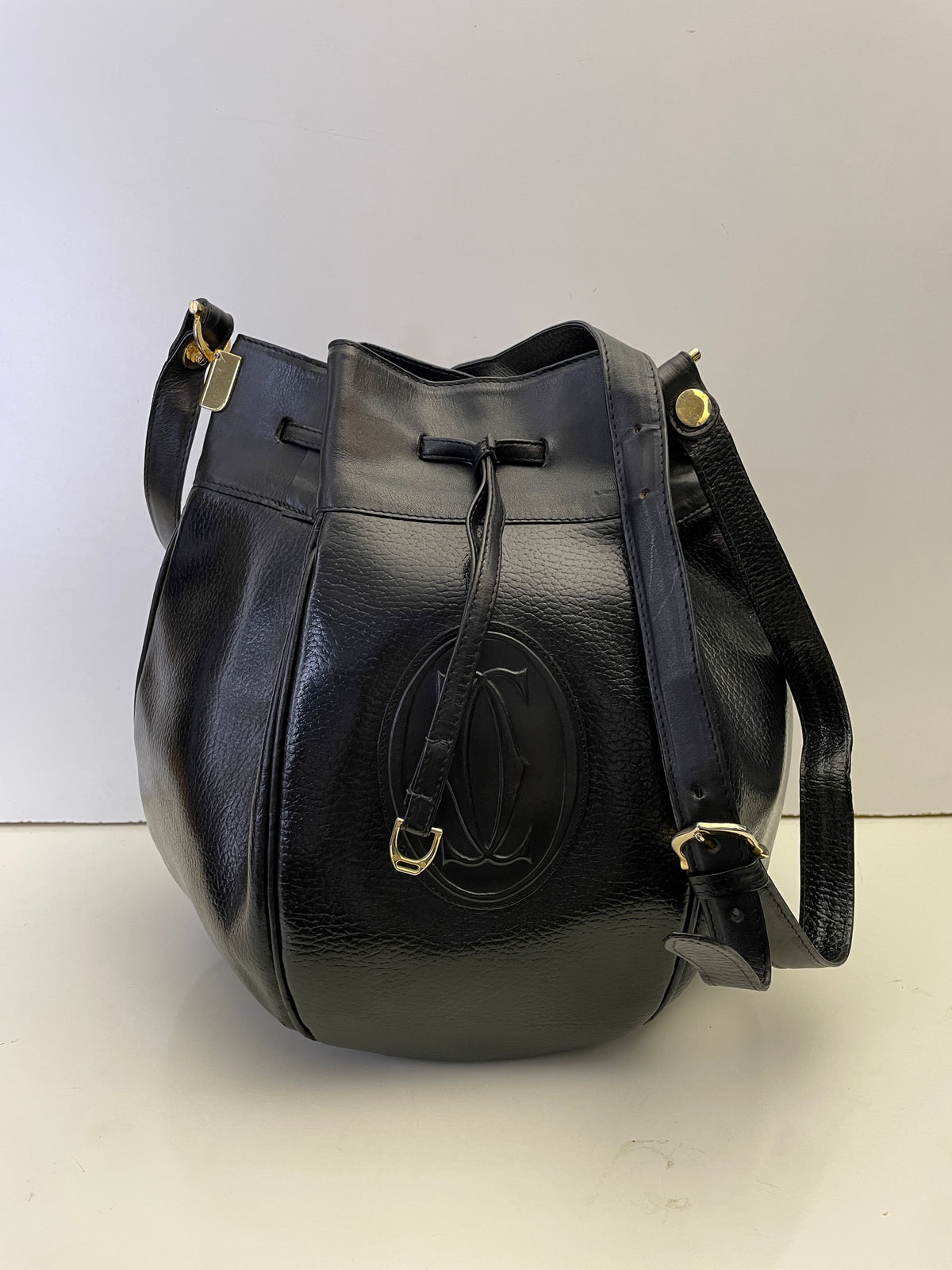 Cartier - Secchiello Bombato Double-face in Pelle Nero Vintage