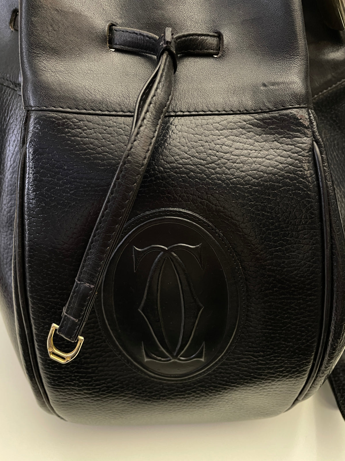 Cartier - Secchiello Bombato Double-face in Pelle Nero Vintage