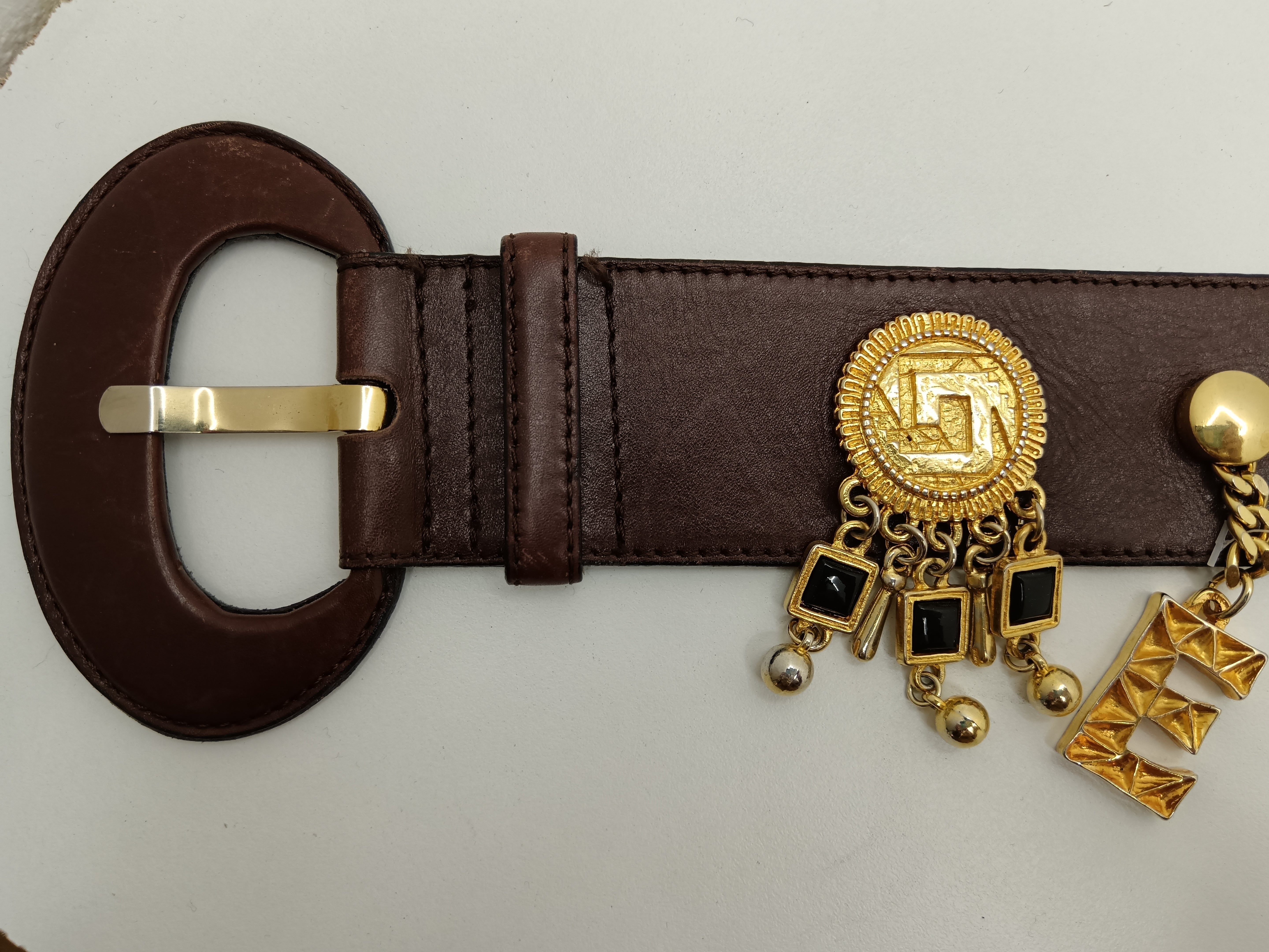 Escada – Cintura Charms Pelle Marrone Vintage Anni 80/90