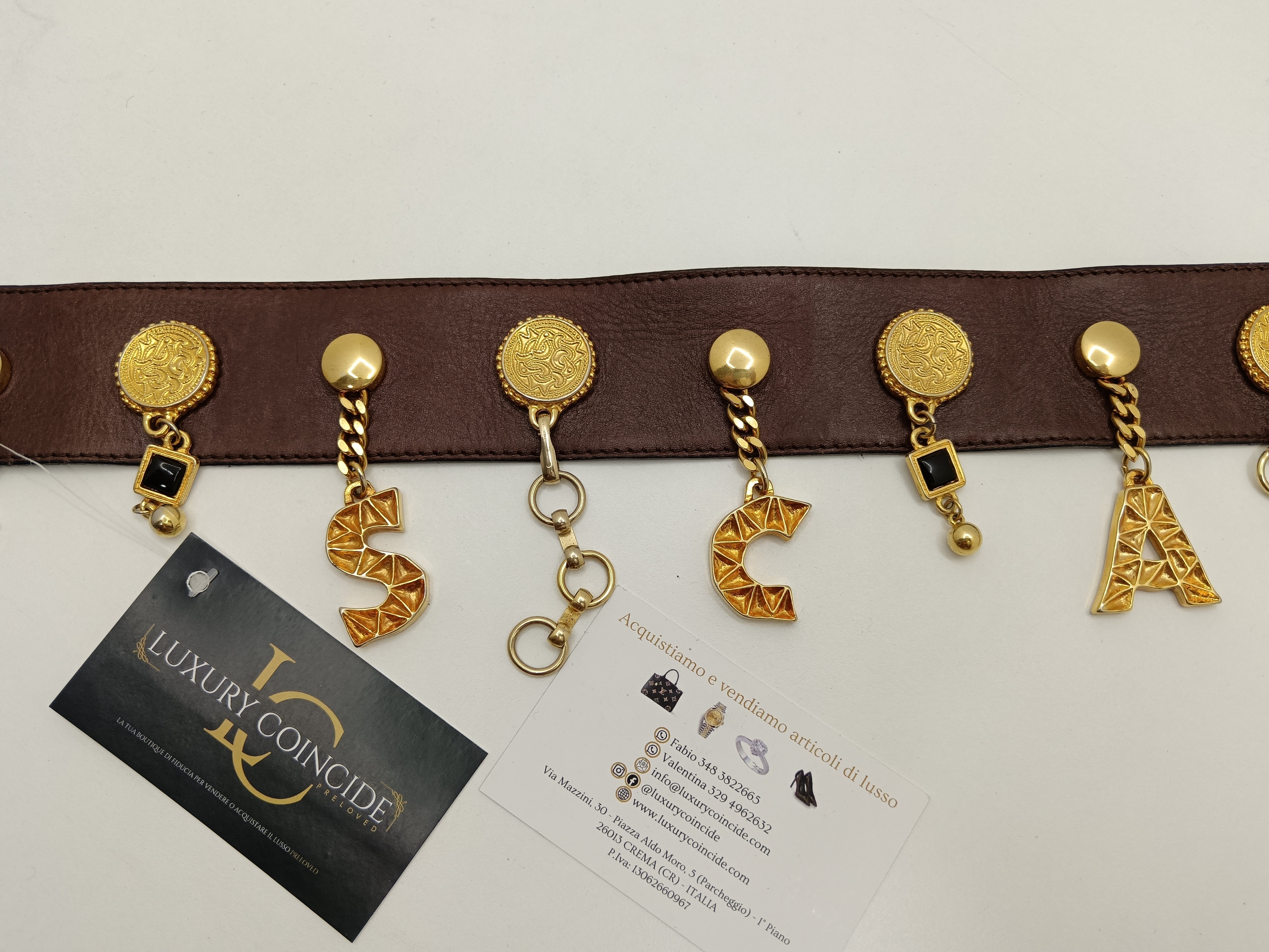 Escada – Cintura Charms Pelle Marrone Vintage Anni 80/90