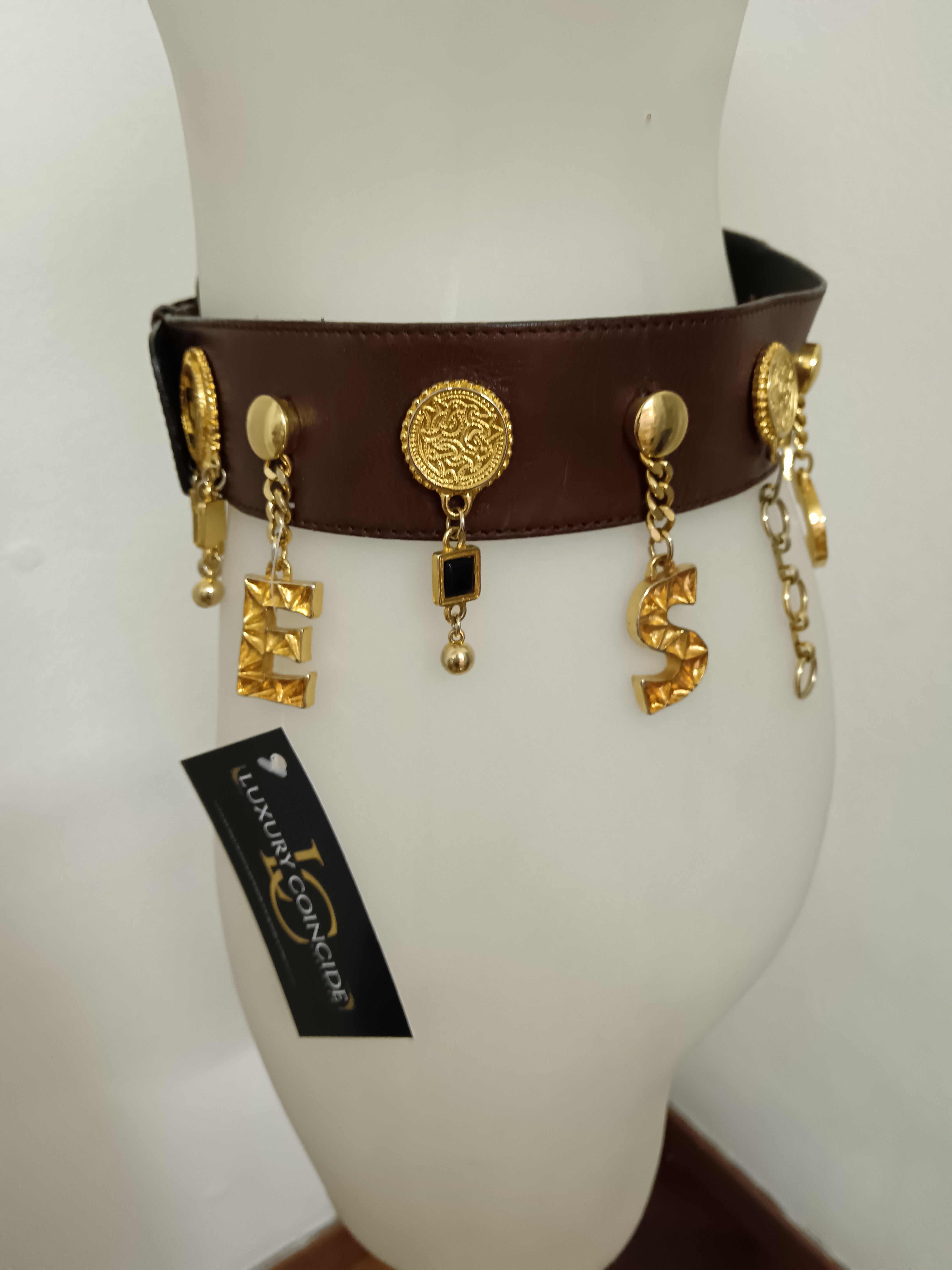 Escada – Cintura Charms Pelle Marrone Vintage Anni 80/90